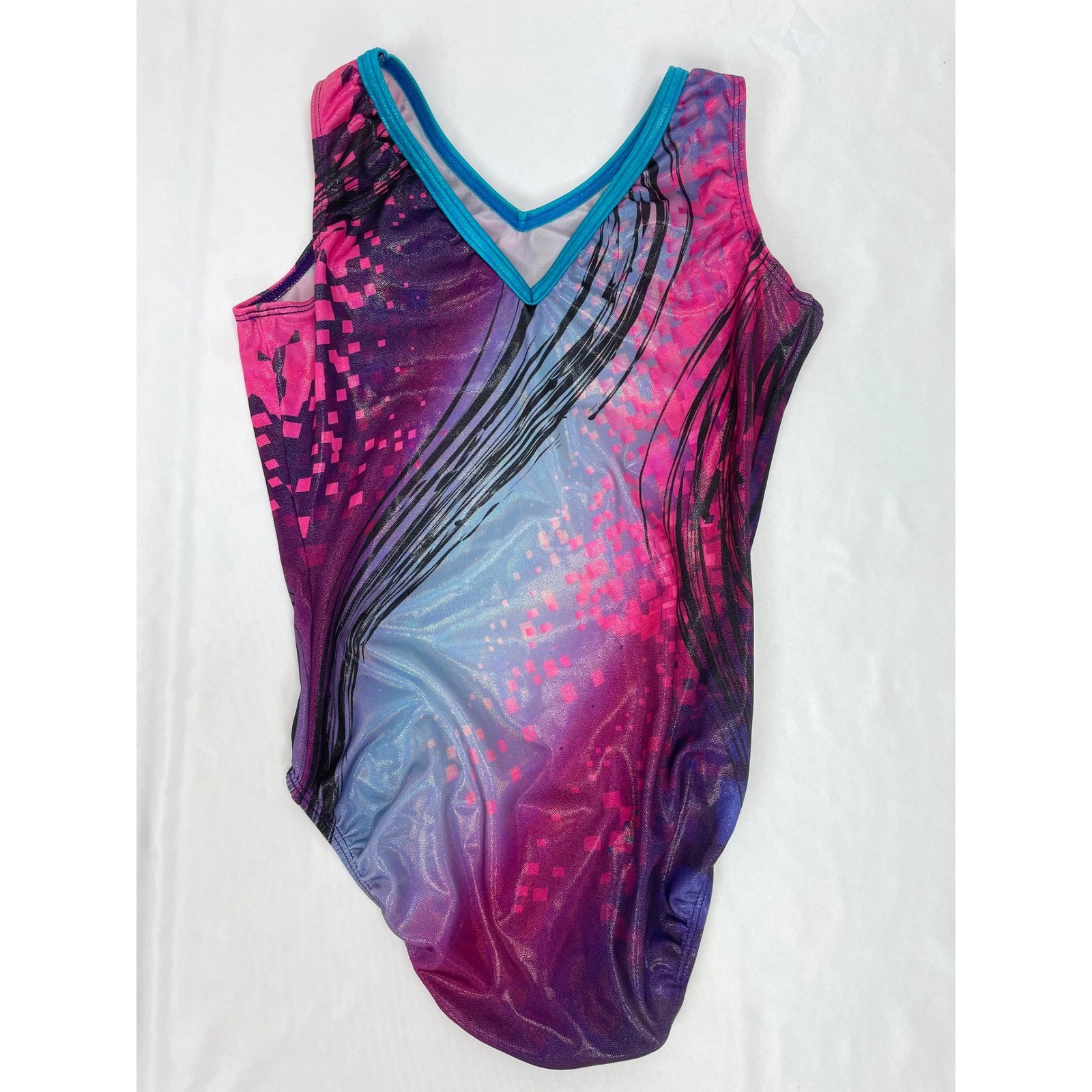 Under Armour Leotard Adult Medium AM Pink Blue Shiny Gymanstics Sleeveless Dance