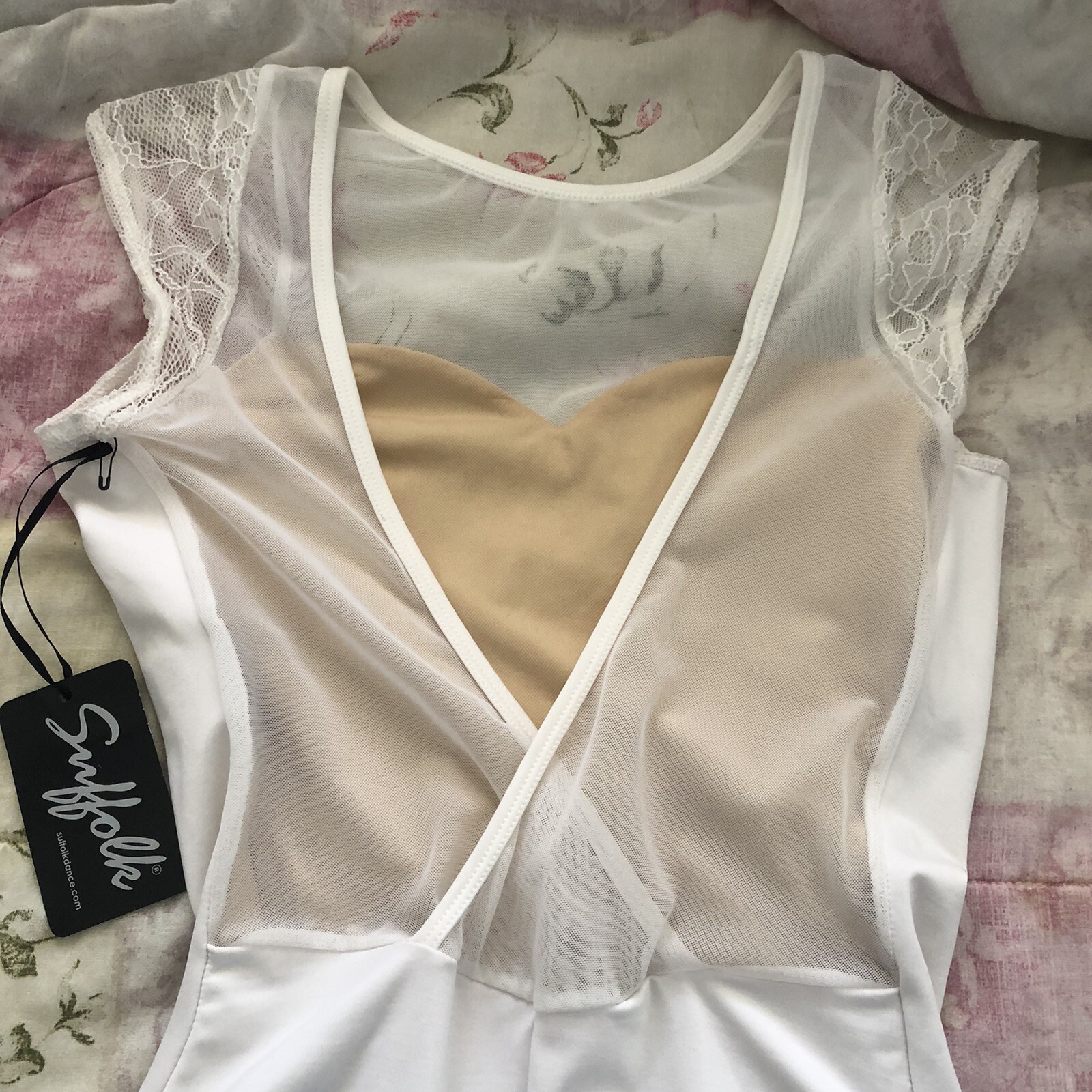 NWT Suffolk Dance Ballet Audrey Cap Sleeve Lace Leotard Large