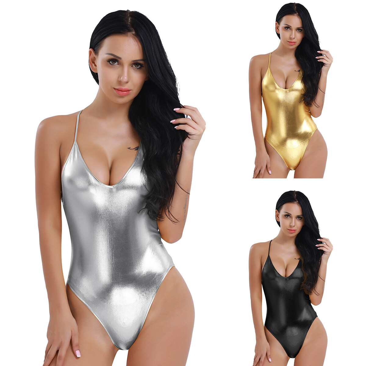 US Women Adult wetlook Ballet Dance Leotard Gymnastic Dancewear Unitard Bodysuit