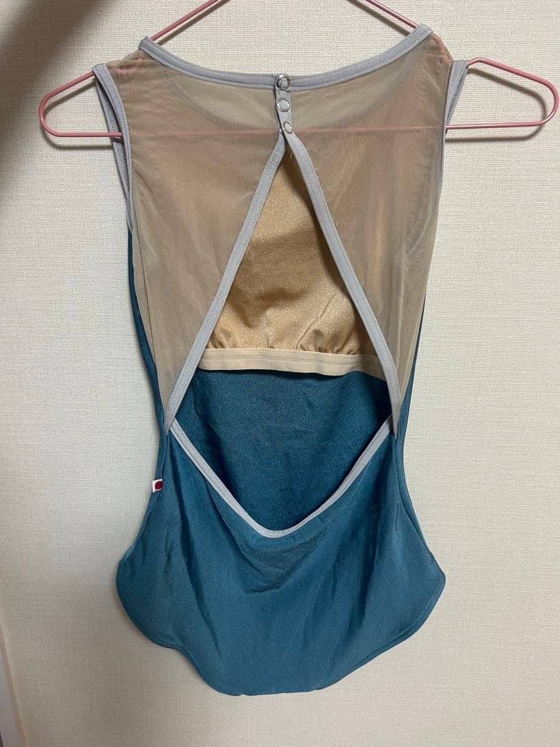 YUMIKO Ballet Leotard Blue Green x Beige Mesh size M F/S