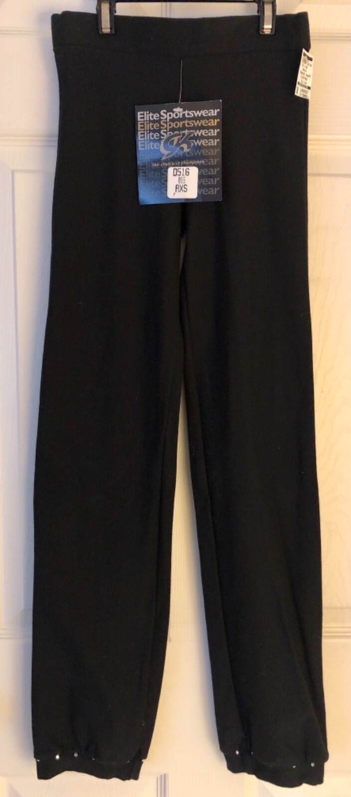 GK DANCE PANTS ADULT X-SMALL BLACK COTTON/STRCH CRYSTAL CUFFED PANTS AXS NWT!