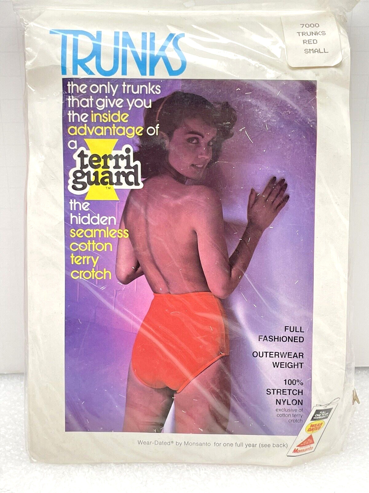 VINTAGE 1970’s TERRI GUARD TRUNKS LEOTARD WOMENS SMALL RED NYLON NOS 32-36″ HIPS