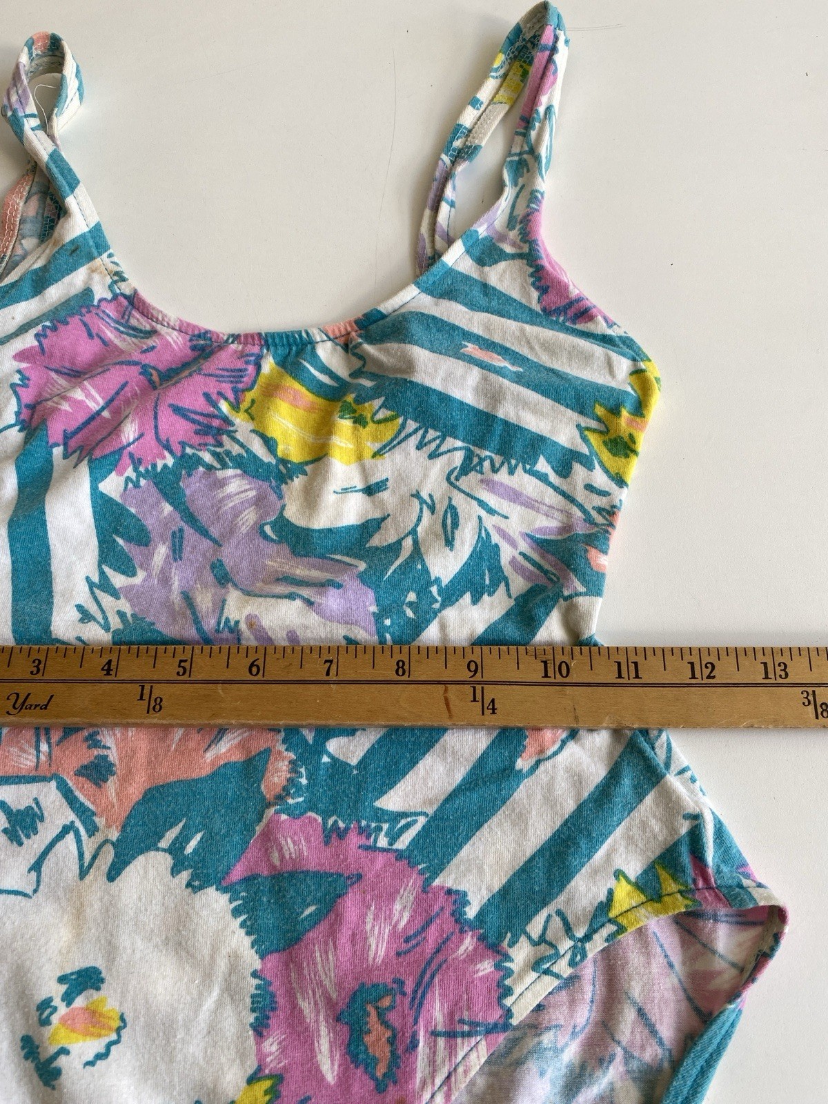Vintage 80s S Sea Weed California Leotard Floral Stripes Cotton Stretch