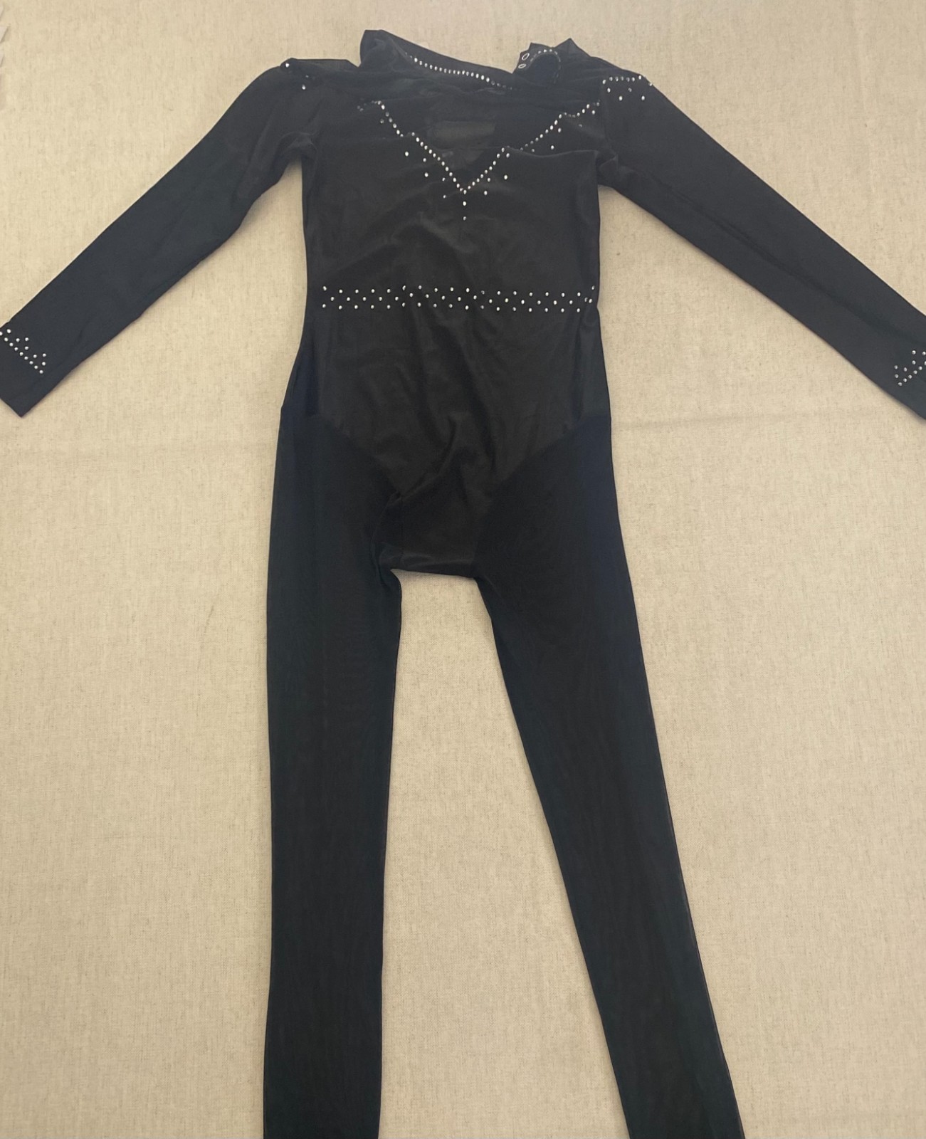 iEFiEL Leotard Catsuit Womens Size M Black Rhinestone Long Sleeve High Neck NWT