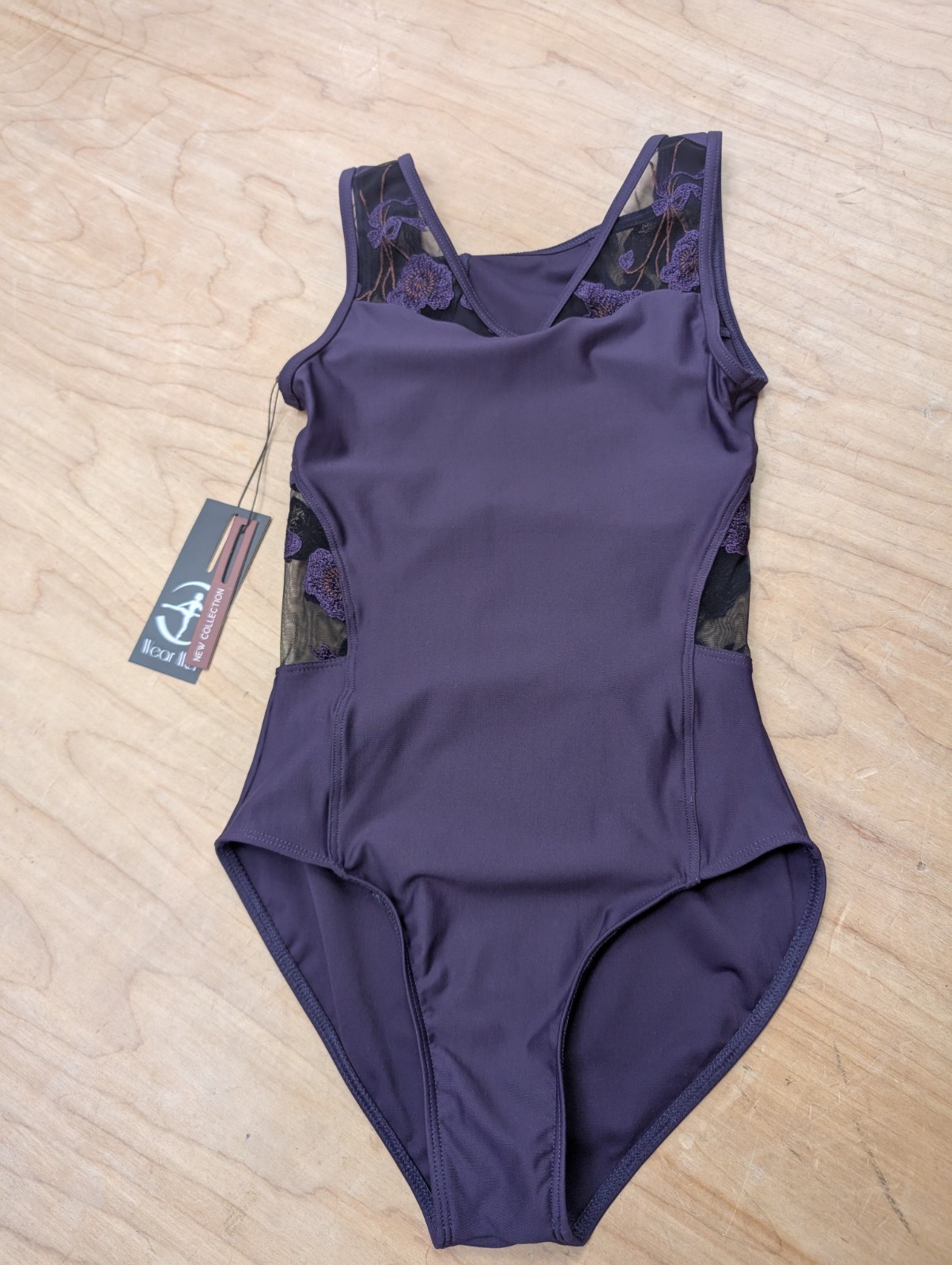 Wear Moi Petunia Purple With Purple Floral Mesh Lace Tank Open Back Leotard