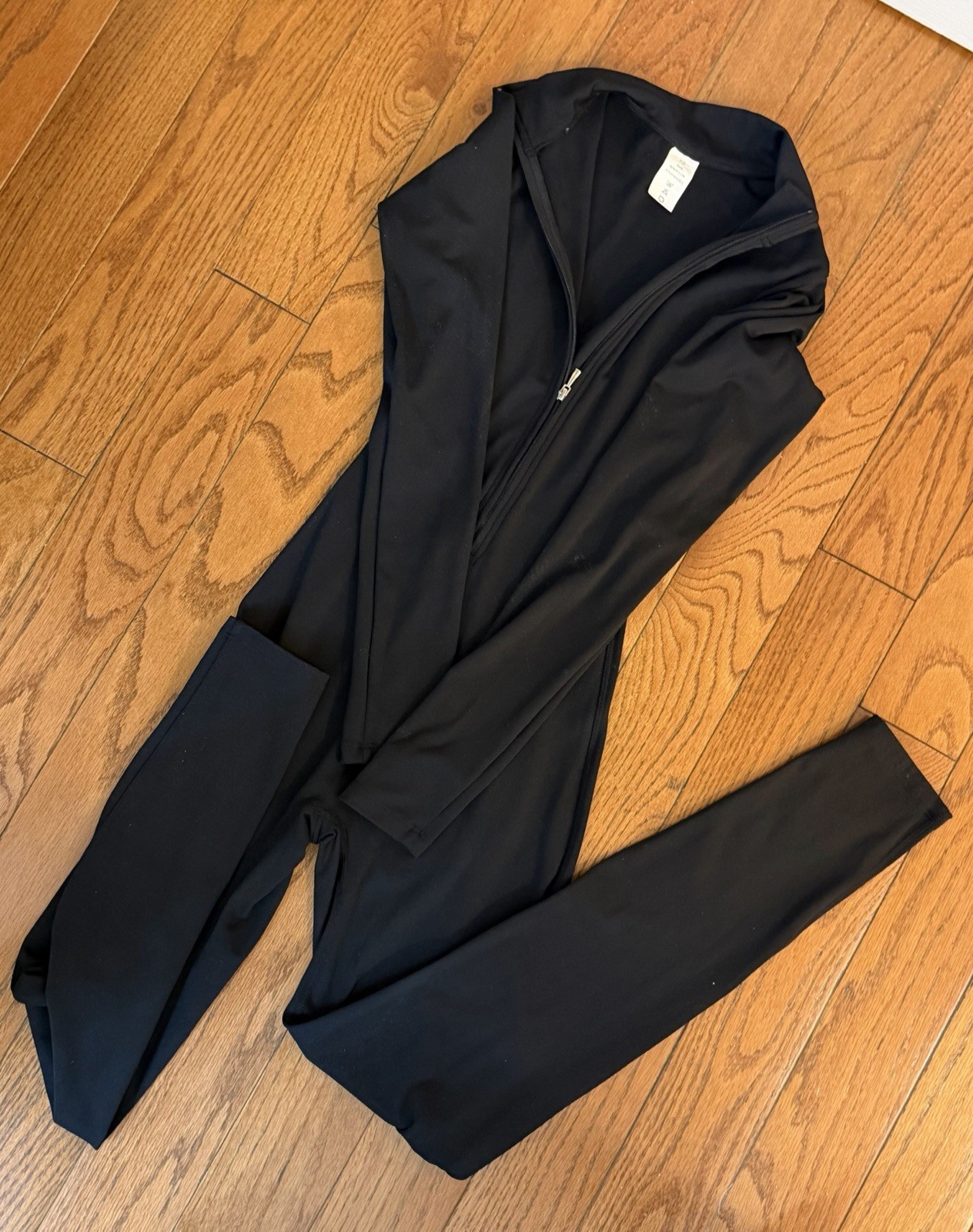 Black Zip Front Zip-Up Long Sleeve Women’s Adult Dance Unitard XS S