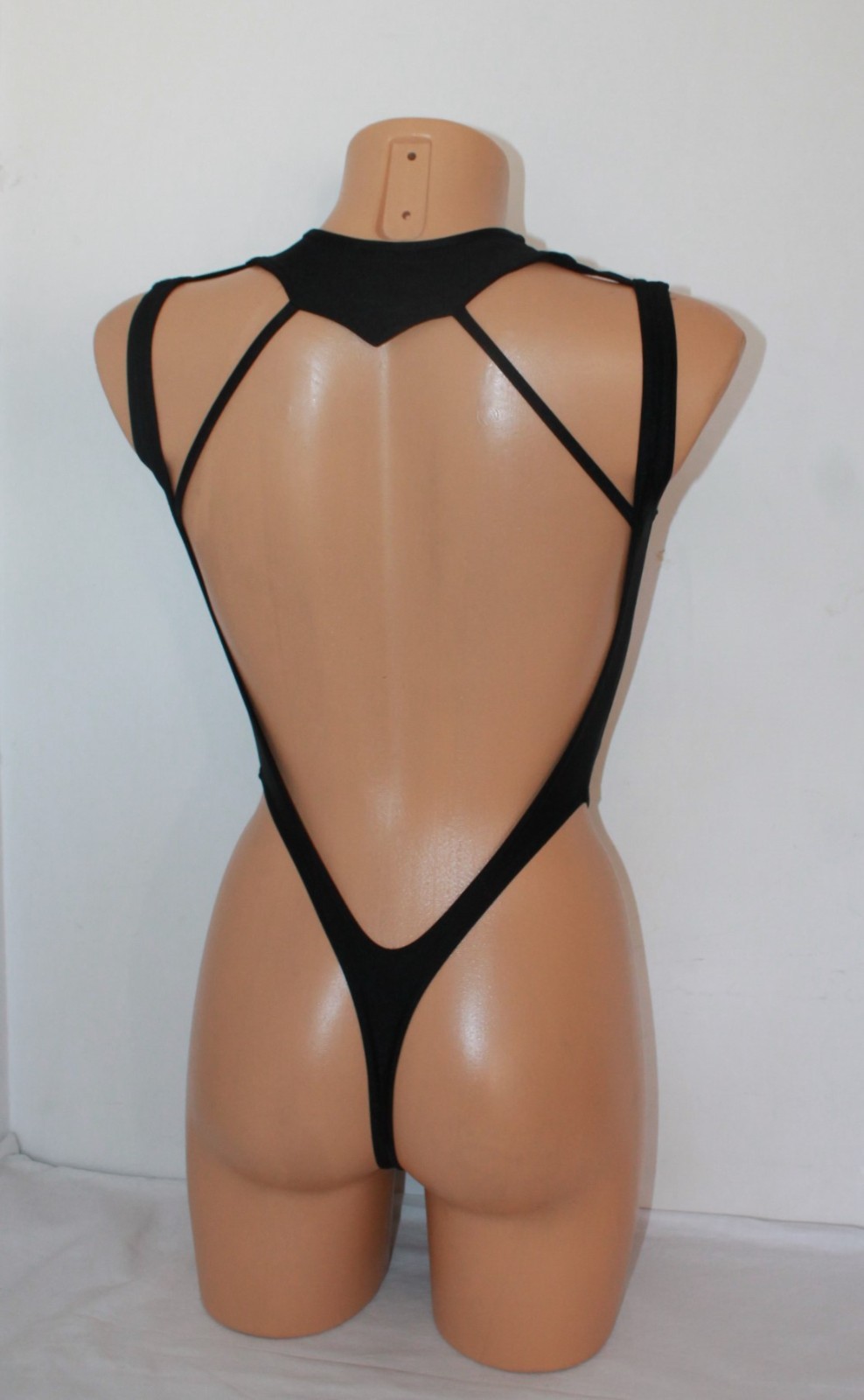 Women Thong One-piece Leotard 210-07 „Web“ and Mitts Black Spandex Size S