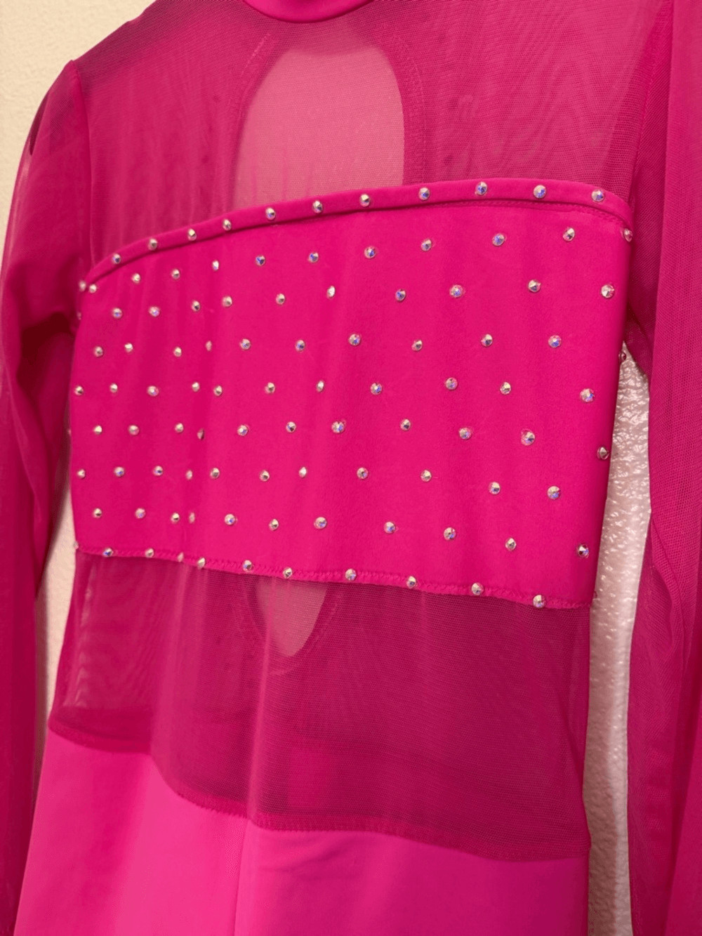 Custom dance costume solo hot pink mesh leotard biketard SA-Small adult