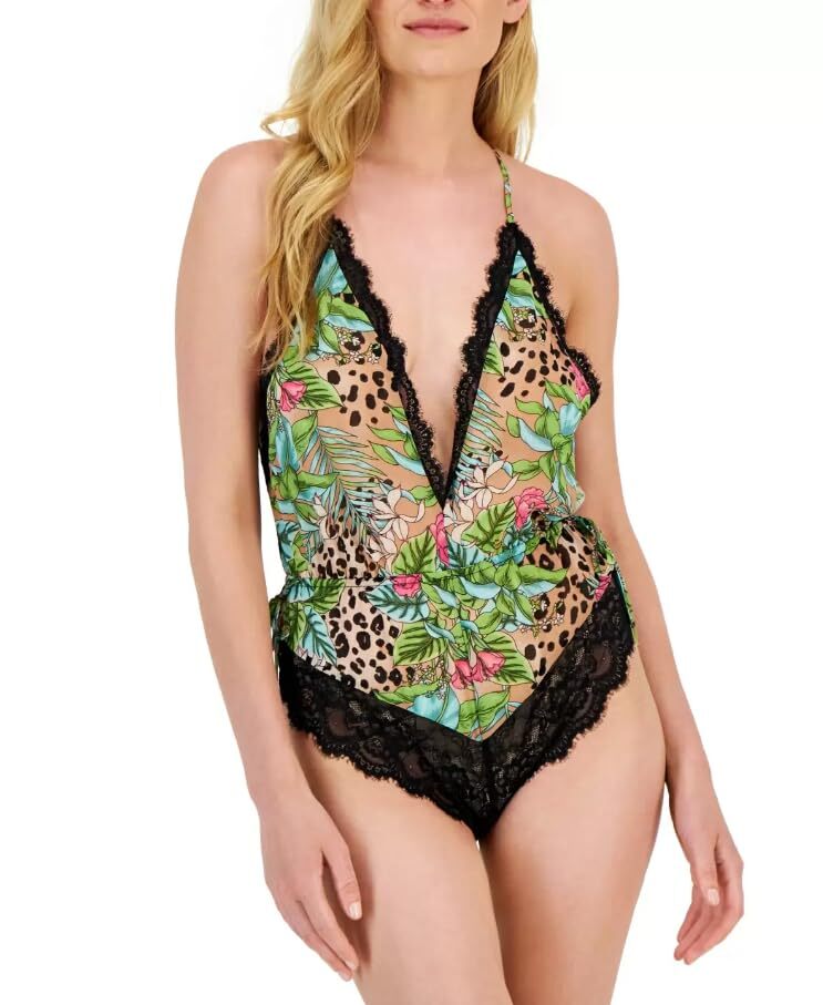 I.N.C. International Concepts Lace Chiffon Floral Lingerie Bodysuit, Medium
