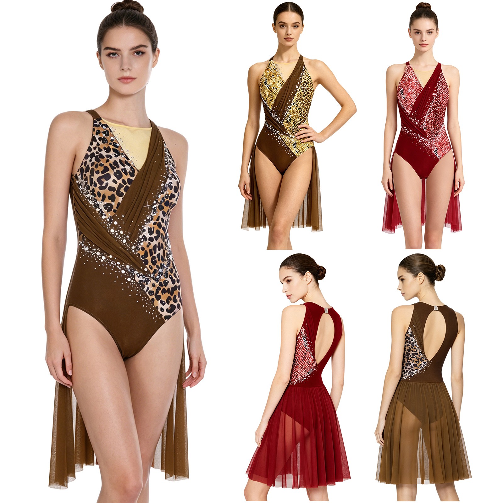 Women Leotard Cutout Dancewear Performance Grade Bodysuit Stretch Spandex Print