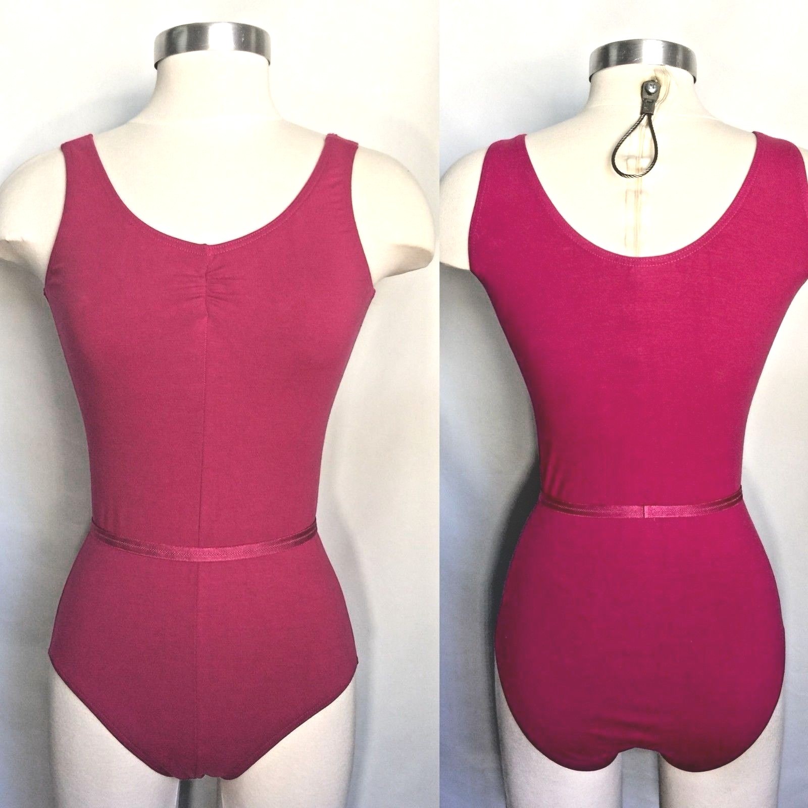 Mondor Ladies Cotton/Tactel Tank Leotard w/ Align. Belt, Mulberry, Size M, NWT