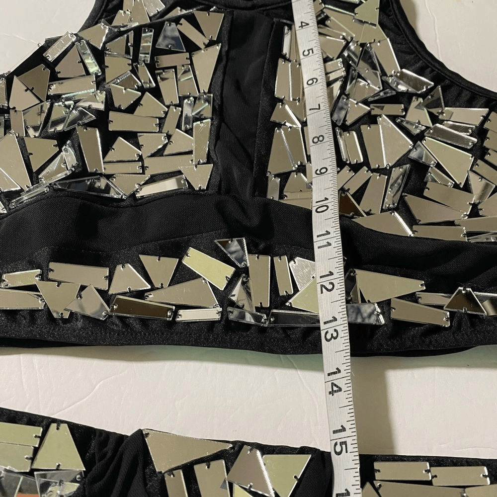 Glamour Green Mosaic Rhinestone 2 Piece Dance Costume Solo Jazz Contemporary XL