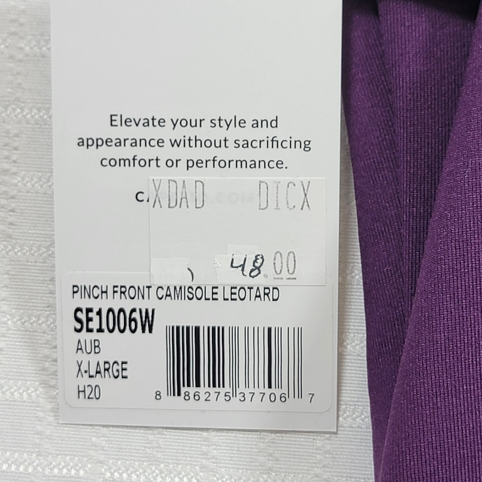 Capezio Pinch Front Camisole Leotard Purple Scoop Back Adjustable Straps SZ XLA