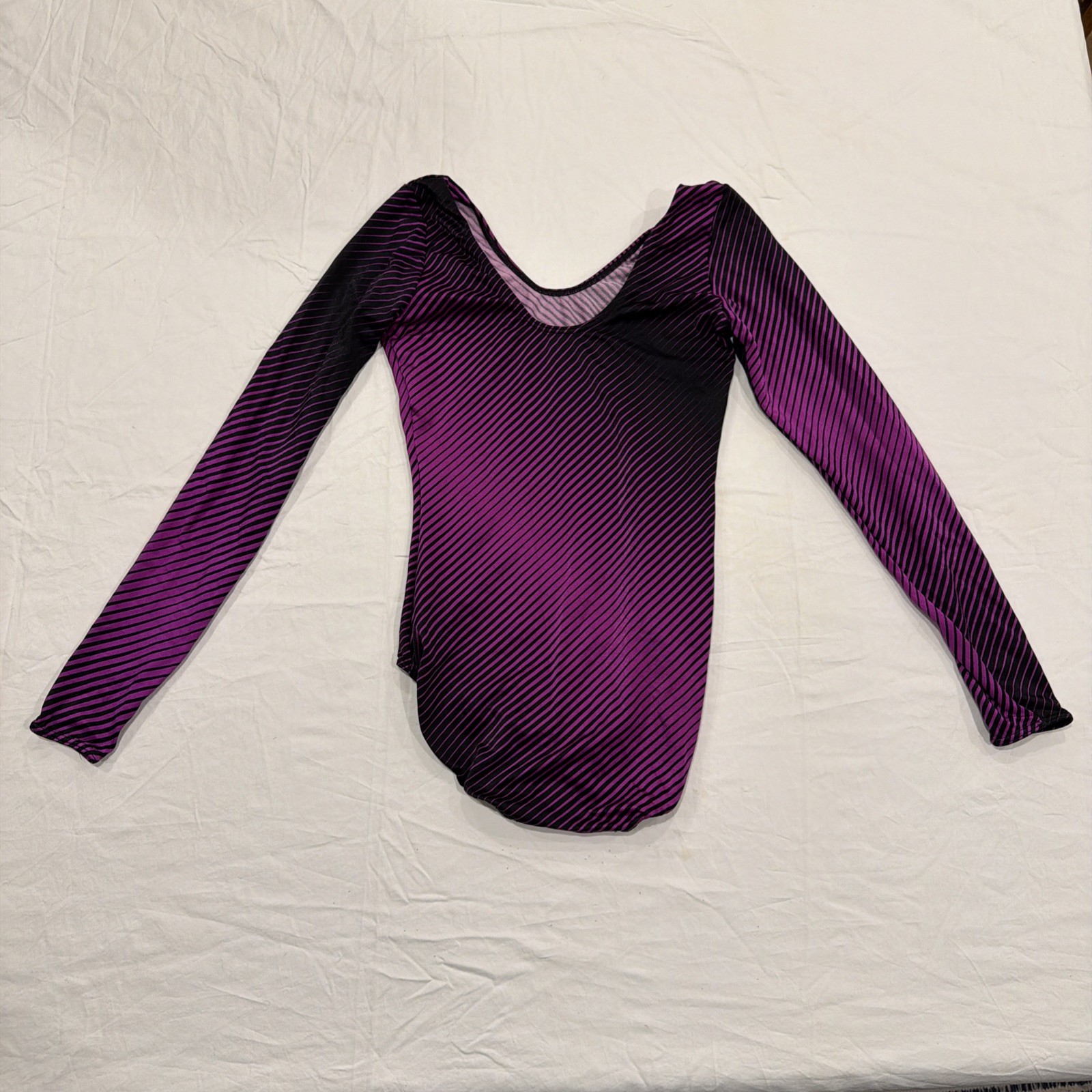 Vintage Danskin Purple Black Stripes Long Sleeve Leotard Size M Adult Dance
