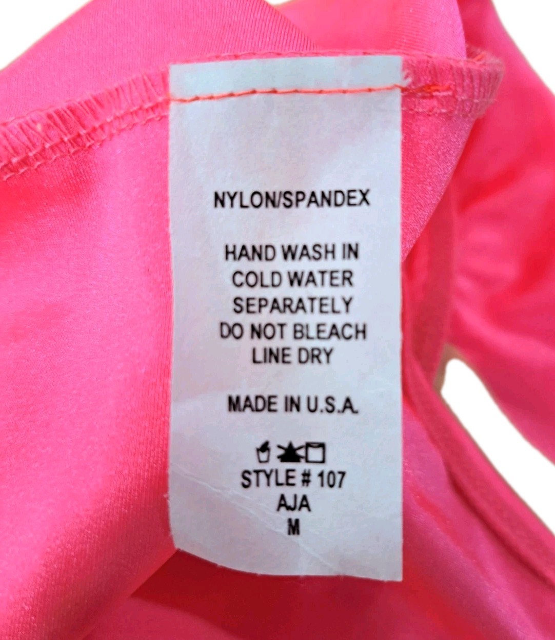 Aja VTG 90s Twisted Triangle Open Back Leotard Coolmax Bra Liner Neon Pink AM
