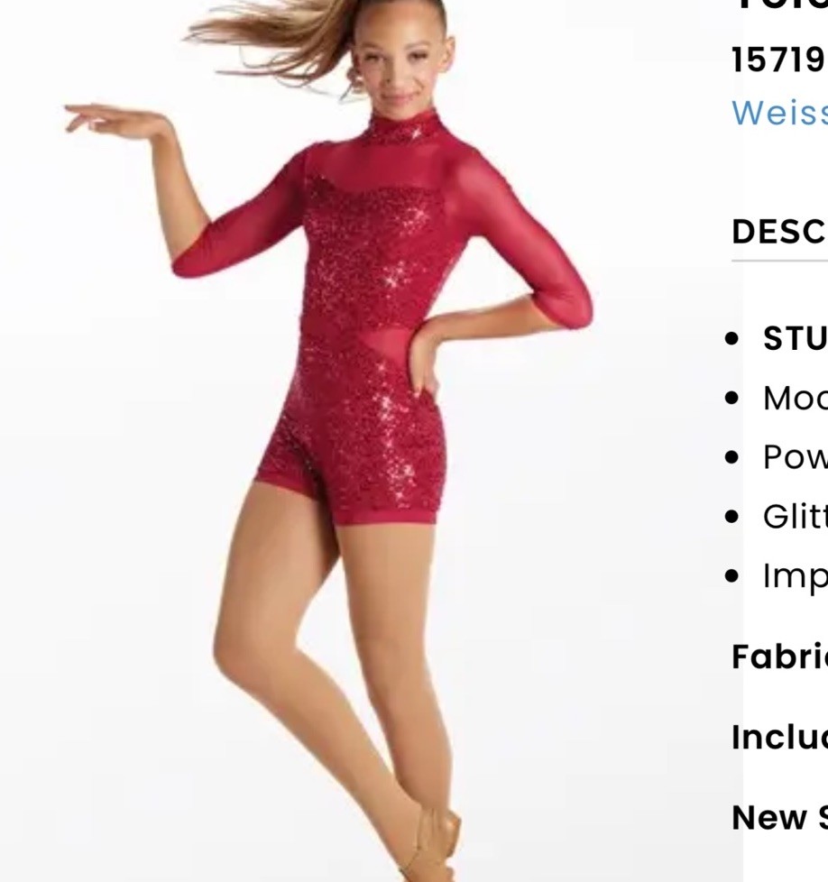 Weissman Telephone Adult Small Red Sequin Mesh Unitard Dance Costume Acro Jazz