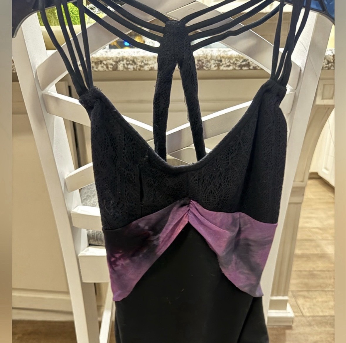 Capezio Women’s Black Leotard Purple Mesh Detail Strappy Back Polyester Blend