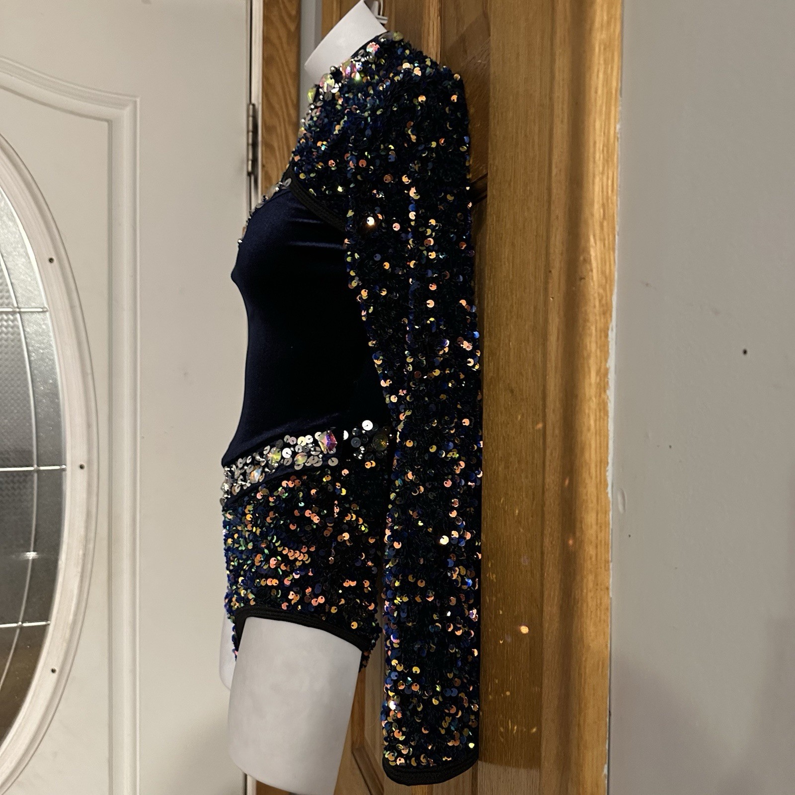 Glamour Navy Blue Velvet Sequin Rhinestone Embellished Solo Dance Costume XSA