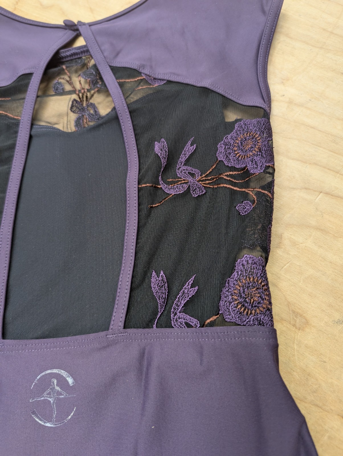 Wear Moi Muscari Purple With Purple Floral Mesh Lace Cap Sleeve Leotard Ballet
