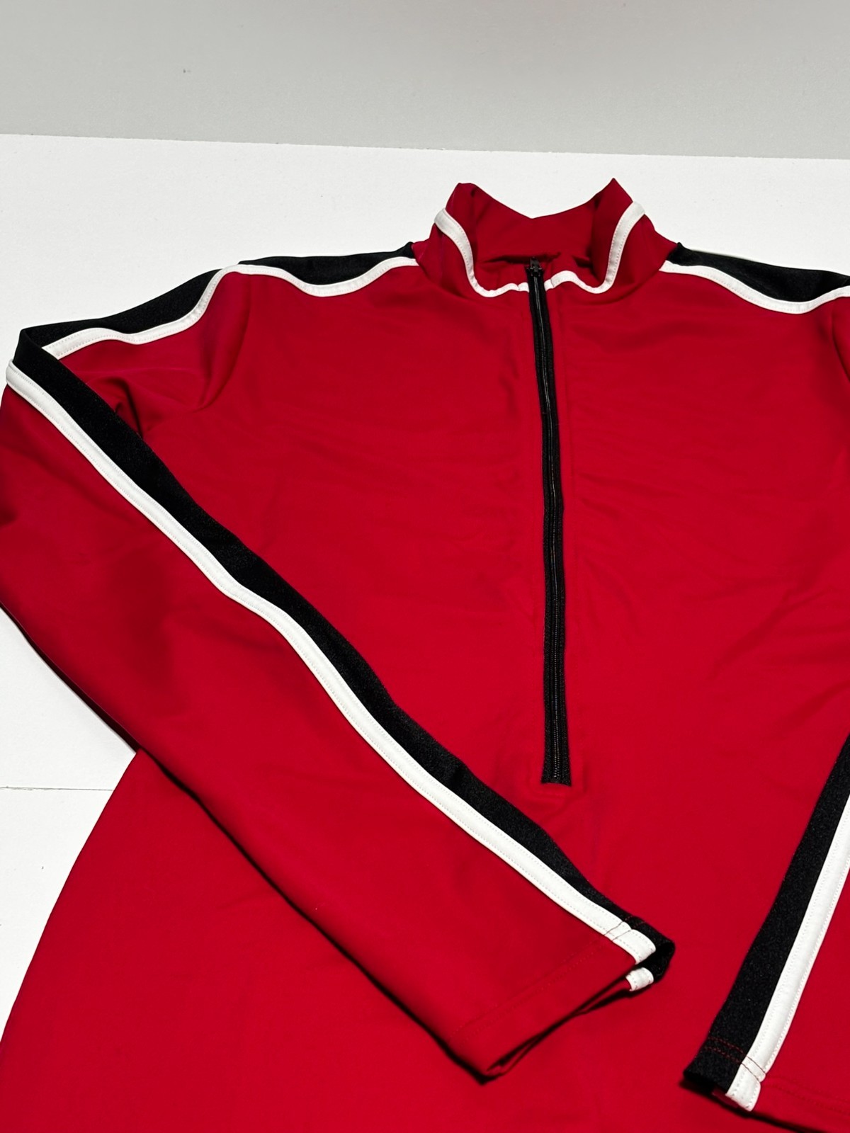 Balera Red Black Long Sleeve Arm Stripe Biketard Dance Costume Size MA