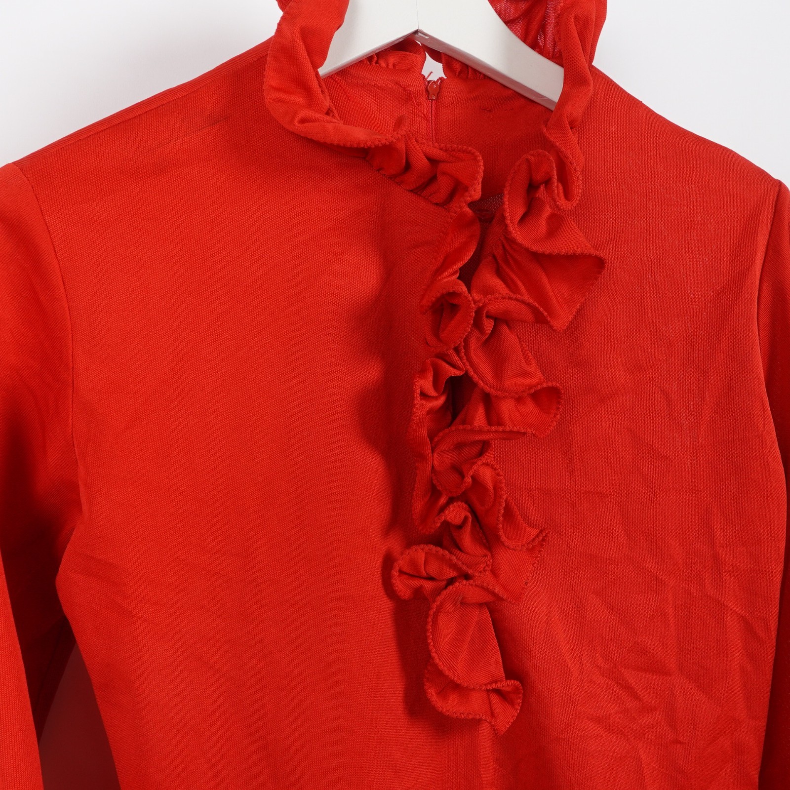Vintage 70s Ruffled Leotard Body Suit Women’s Medium Red Disco One Piece Elastic