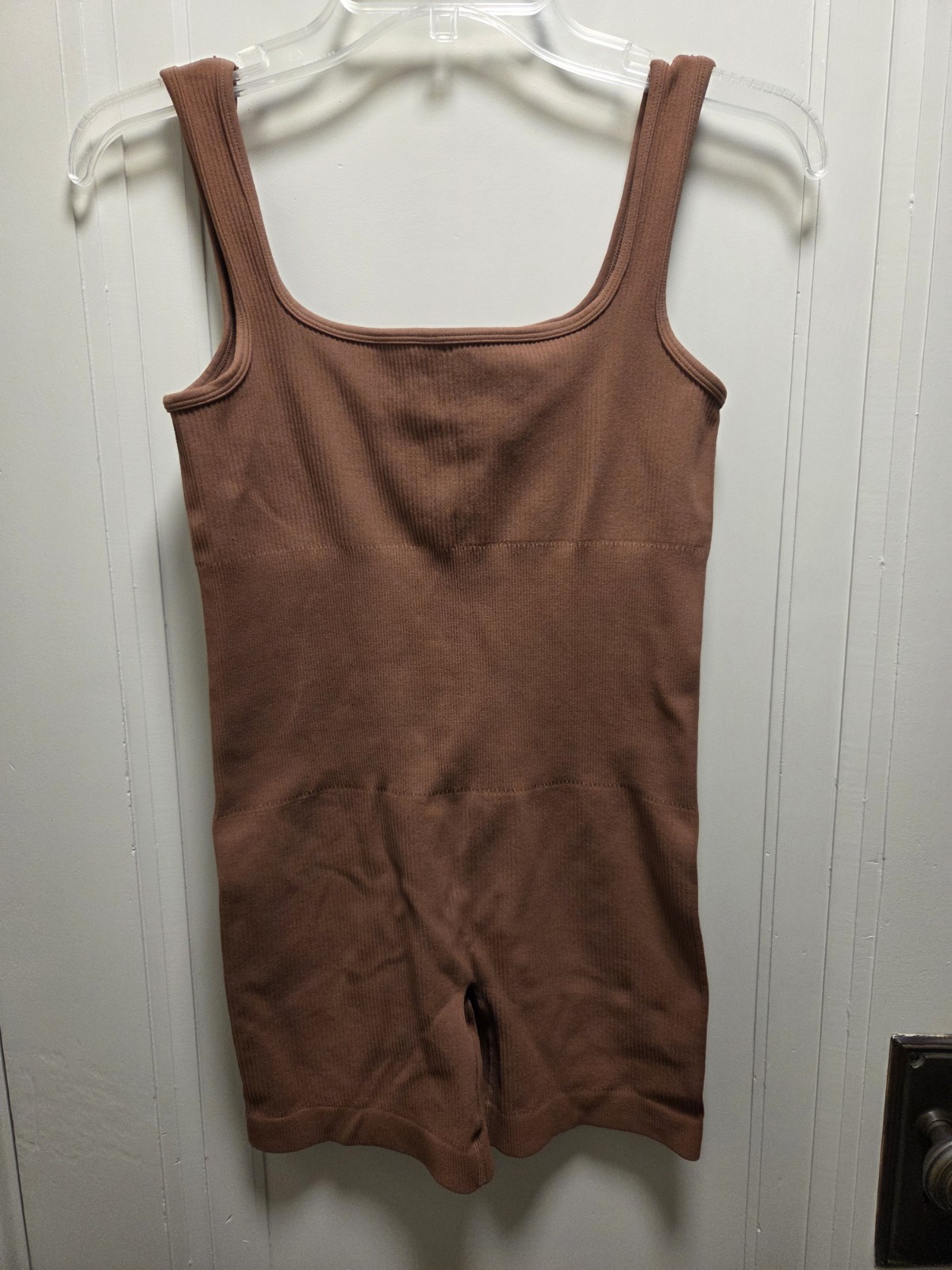 Shorts unitard brown Ribbed Spandex women’s M Square Neck