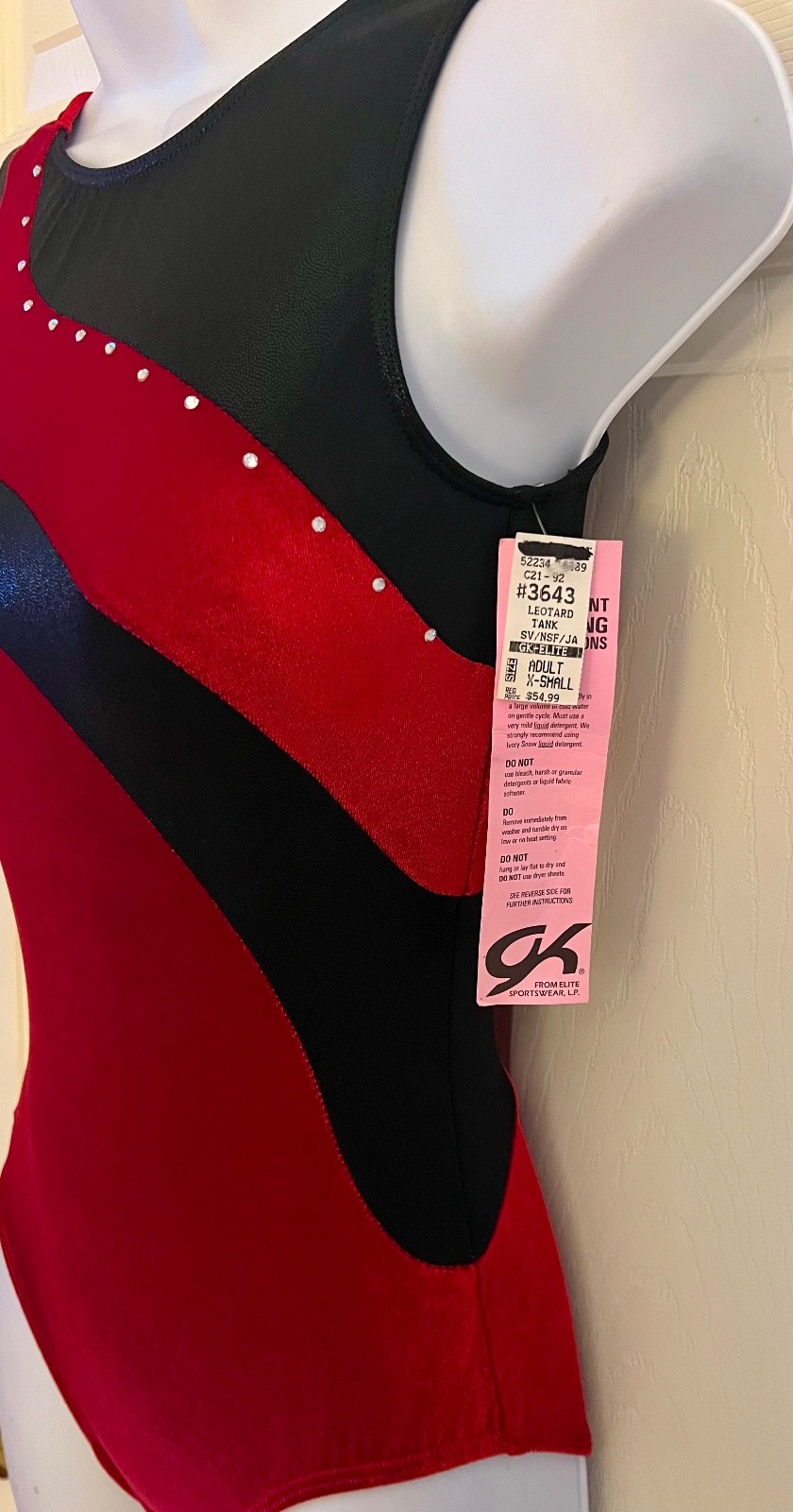 GK RED VELVET LADIES X-SMALL BLACK FOIL LINES JA GYMNASTIC DANCE TANK LEOTARD XS