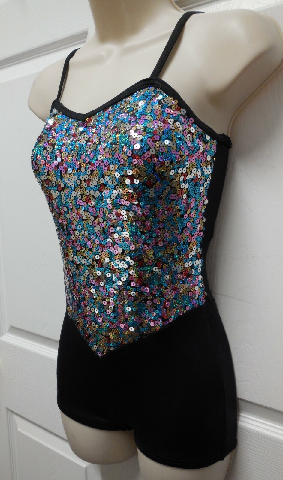 Silver Multicolor Sequin Shorty Unitard Boycut Leotard Dance over 40 available