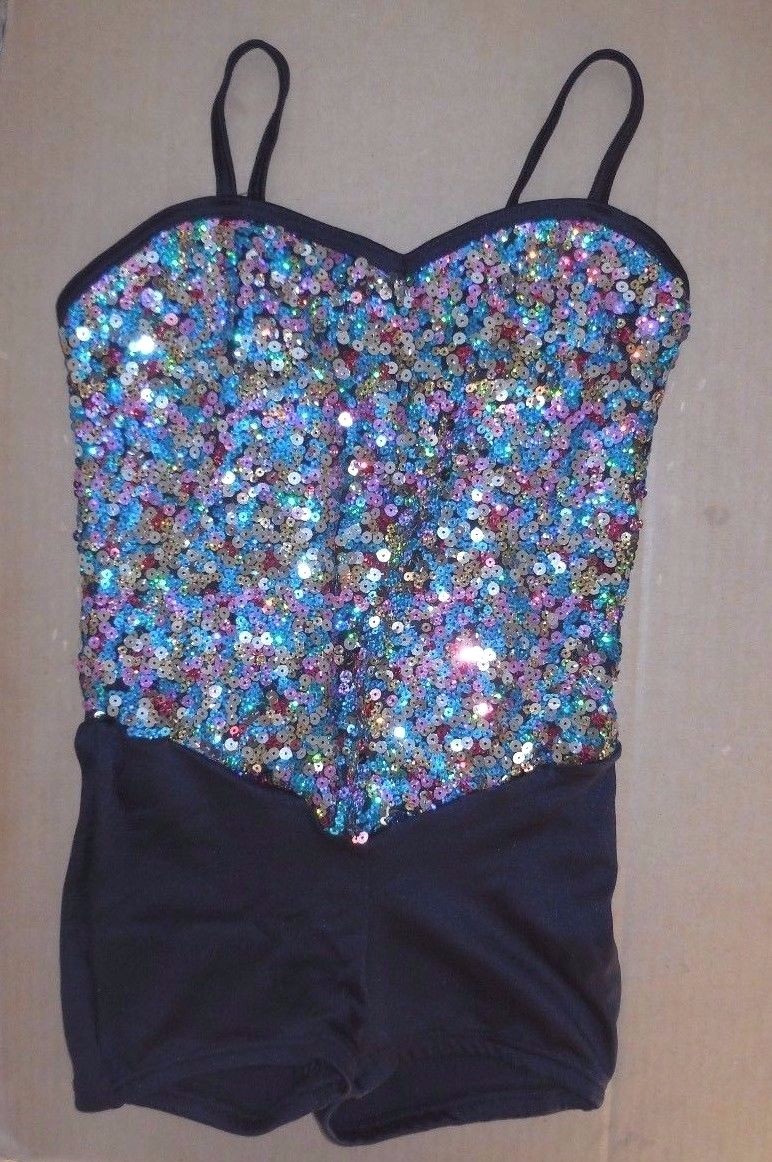 Silver Multicolor Sequin Shorty Unitard Boycut Leotard Dance over 40 available
