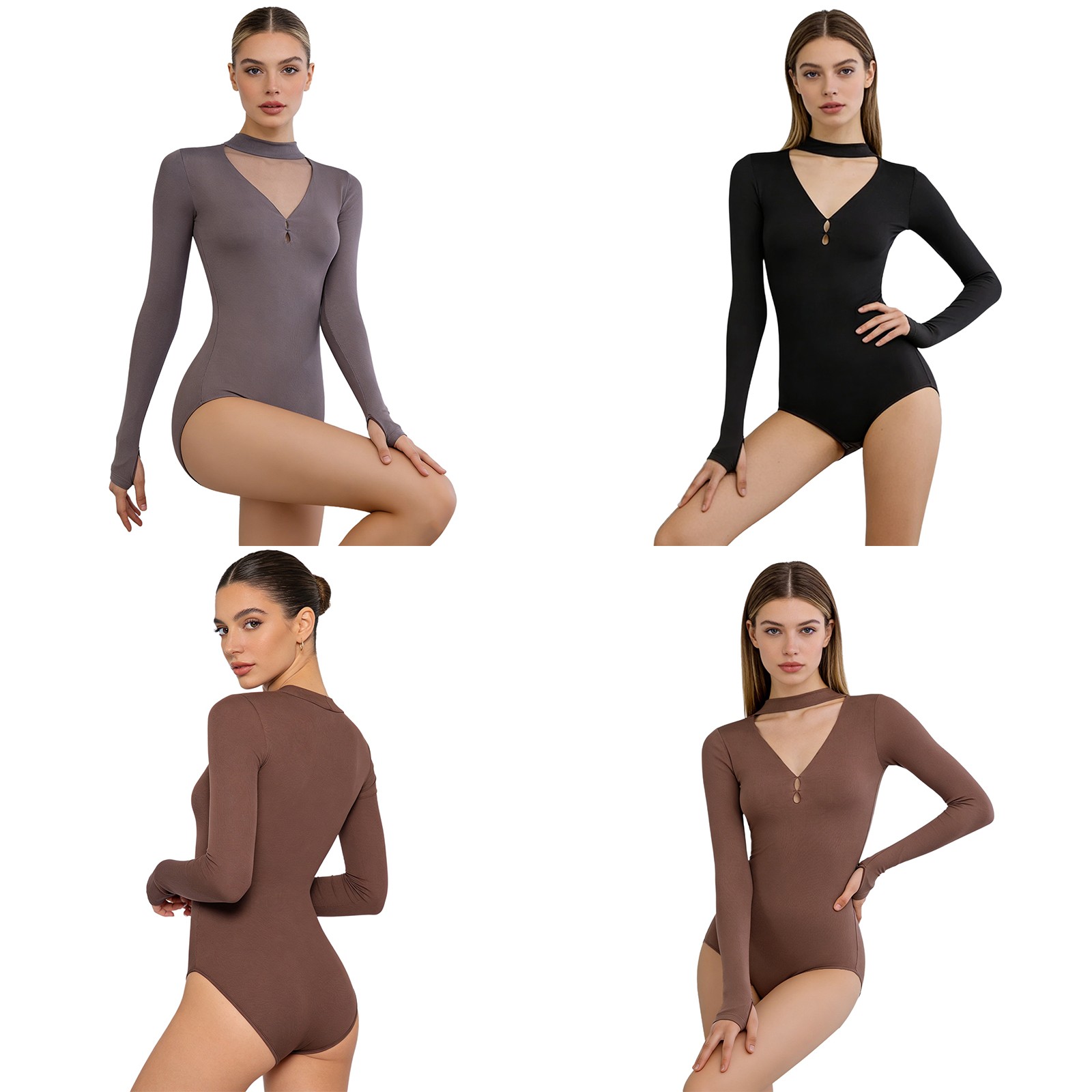 Women Workout Leotards Long Sleeves Ballet Dance Wear Figure Skating Bodysuit