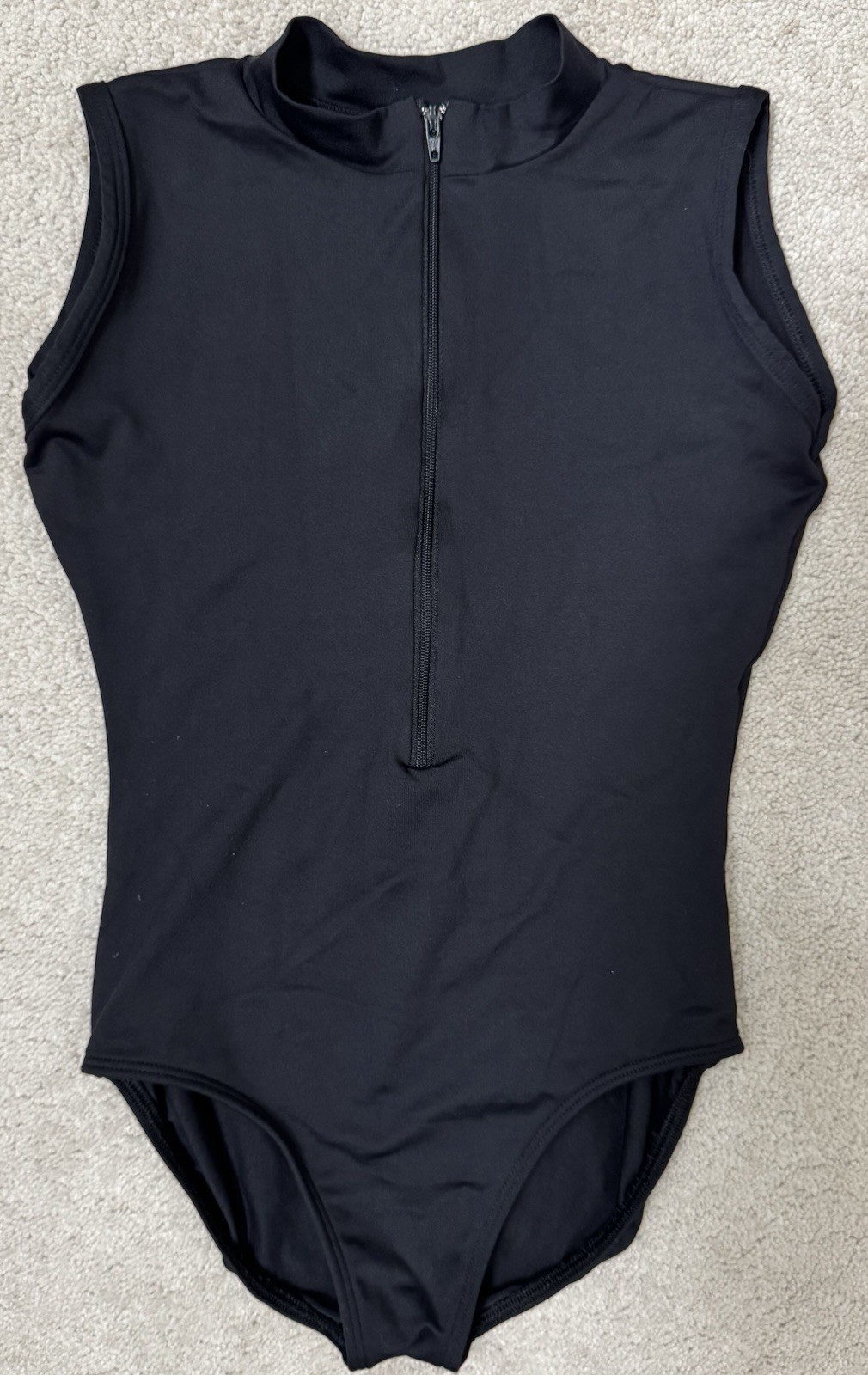 Eurotard Zip Front Leotard Size Large Black Mock Neck