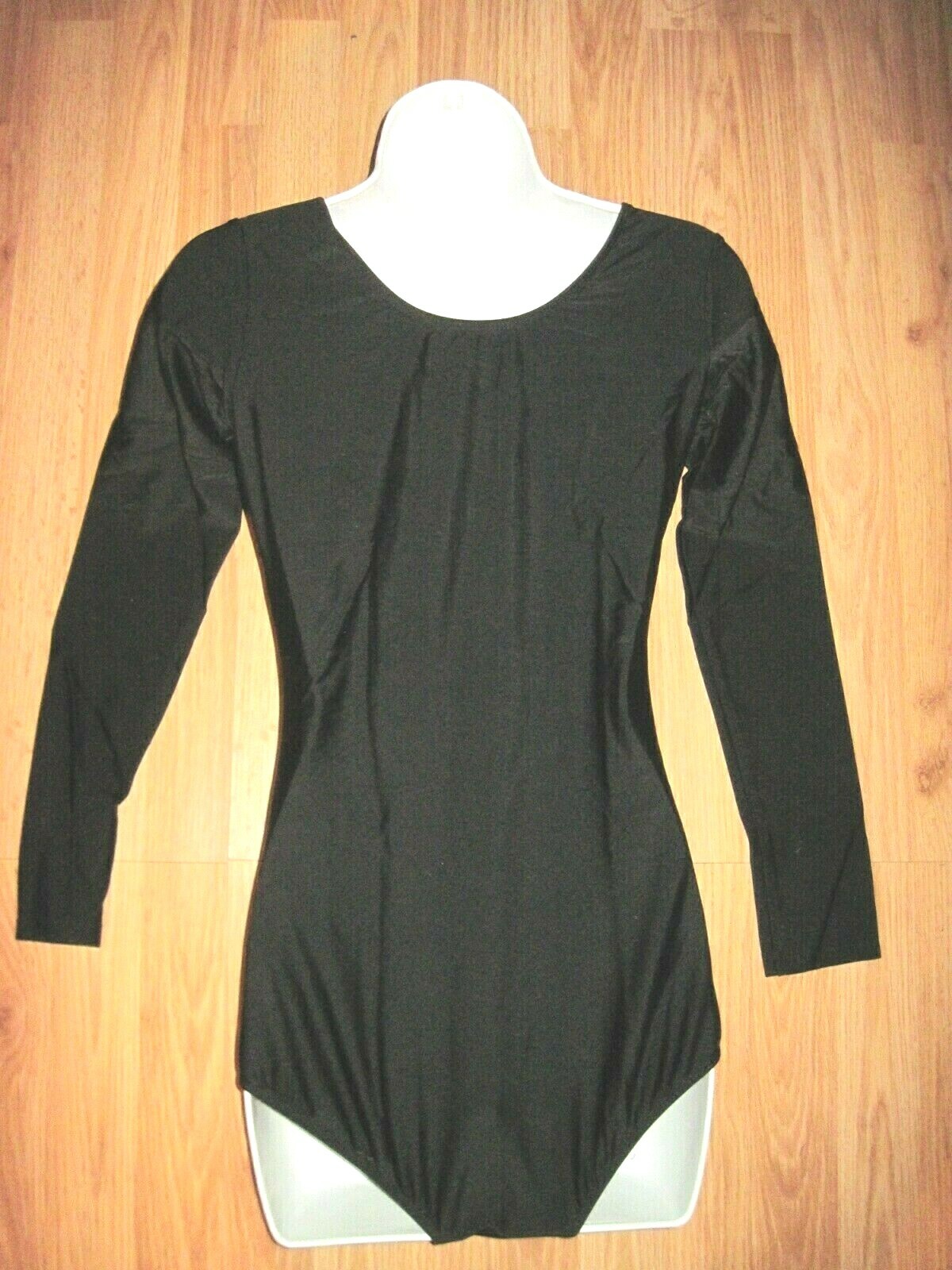Woman’s Plus Size Shiny Black Spandex Long Sleeve Scoop Neck Leotard Sz 3XL New