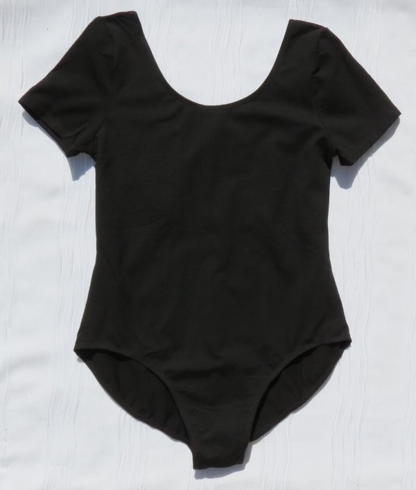 BALERA US Women’s XL 16 18 Black Stretch Cotton Leotard Short Sleeves Top CL810