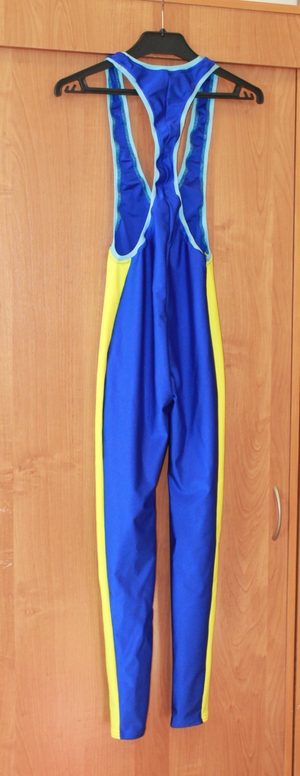 Men Long Unitard 302-18 Yellow Side Insert Blue Spandex Light Blue Edging Size L