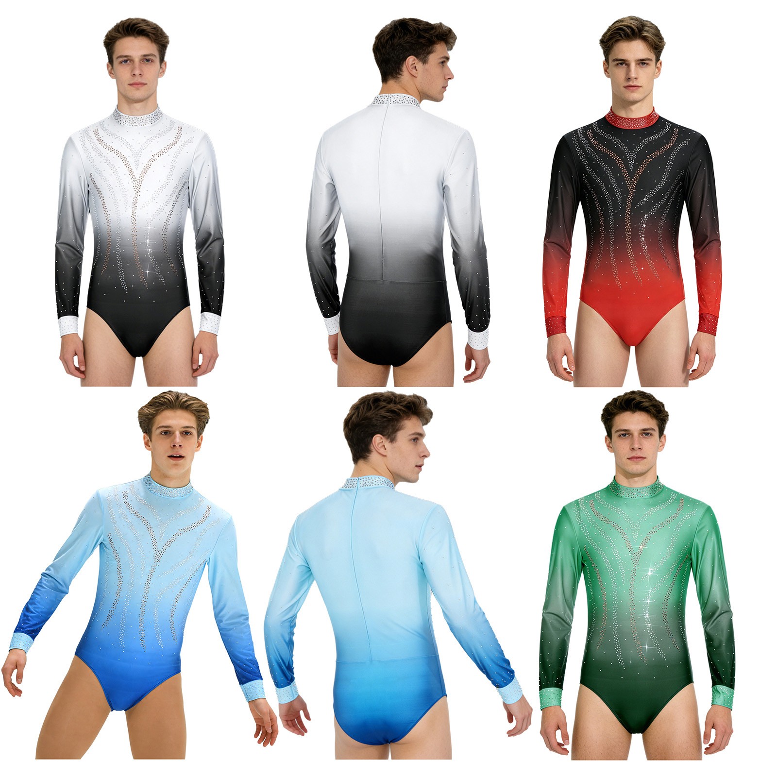 US Men Jumpsuit Gymnastics Leotard Practice Figure Skating Jazz Dance Bodysuit