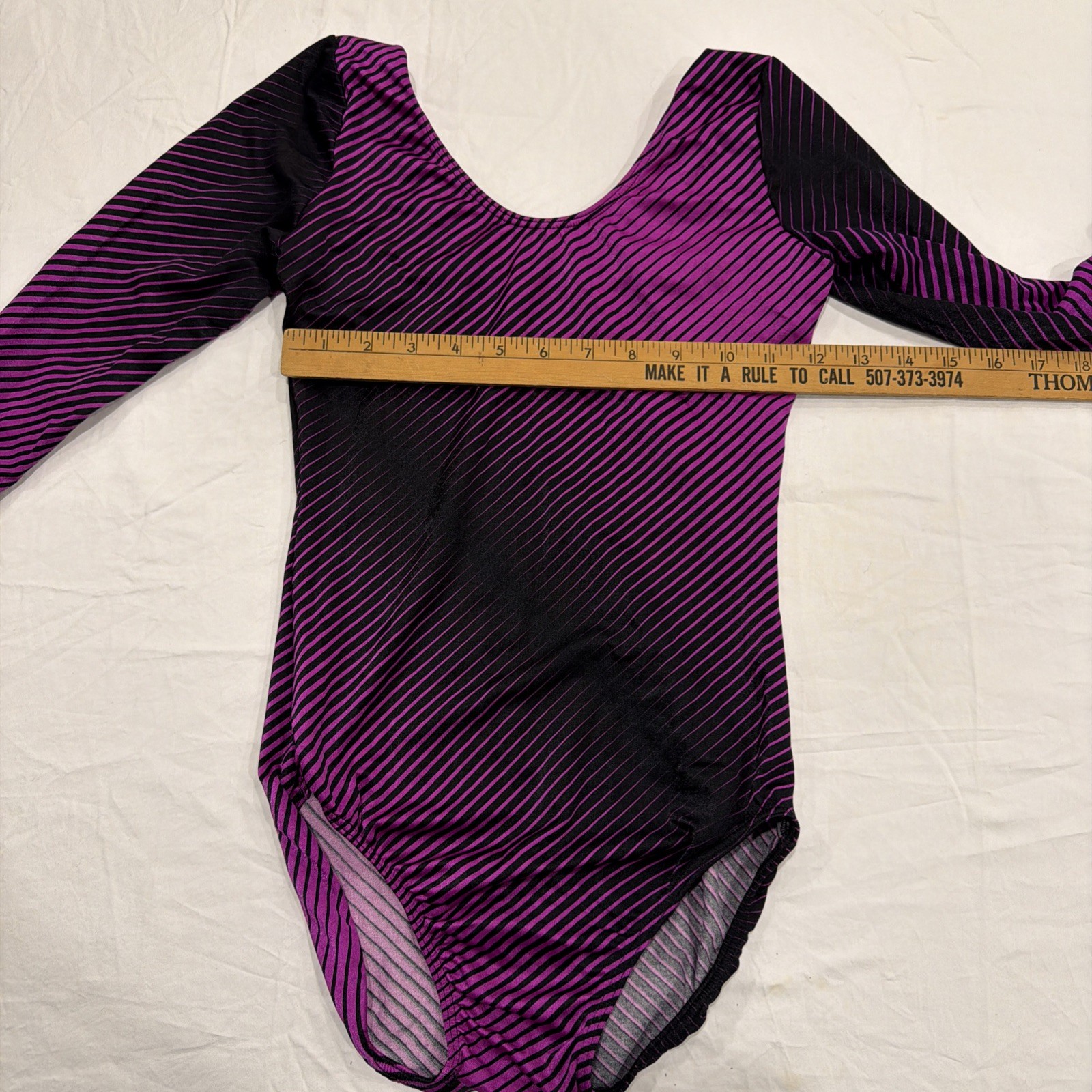 Vintage Danskin Purple Black Stripes Long Sleeve Leotard Size M Adult Dance