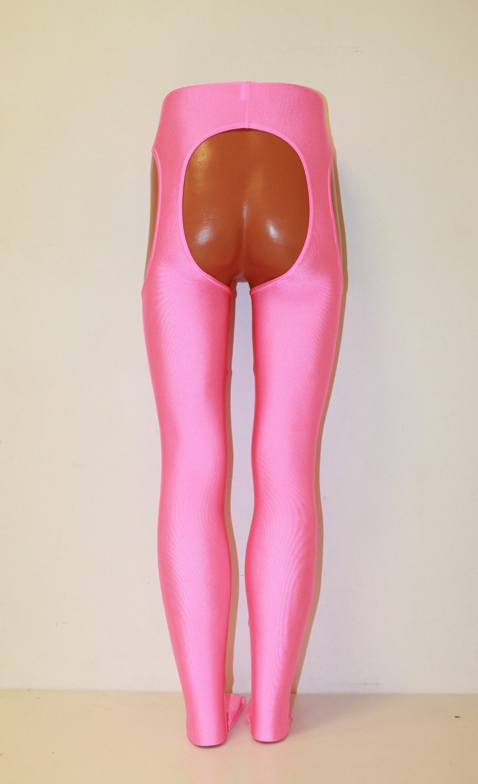 Men Leggings 507-56 Closed Foot Hole Thighs Hole Crotch Hot Pink Spandex Size M