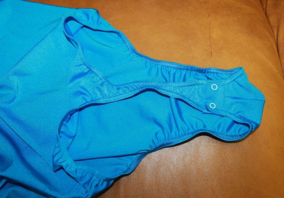 Men Thong Leotard 159-40 Long Sleeve Crotch Closure Blue Spandex Size L