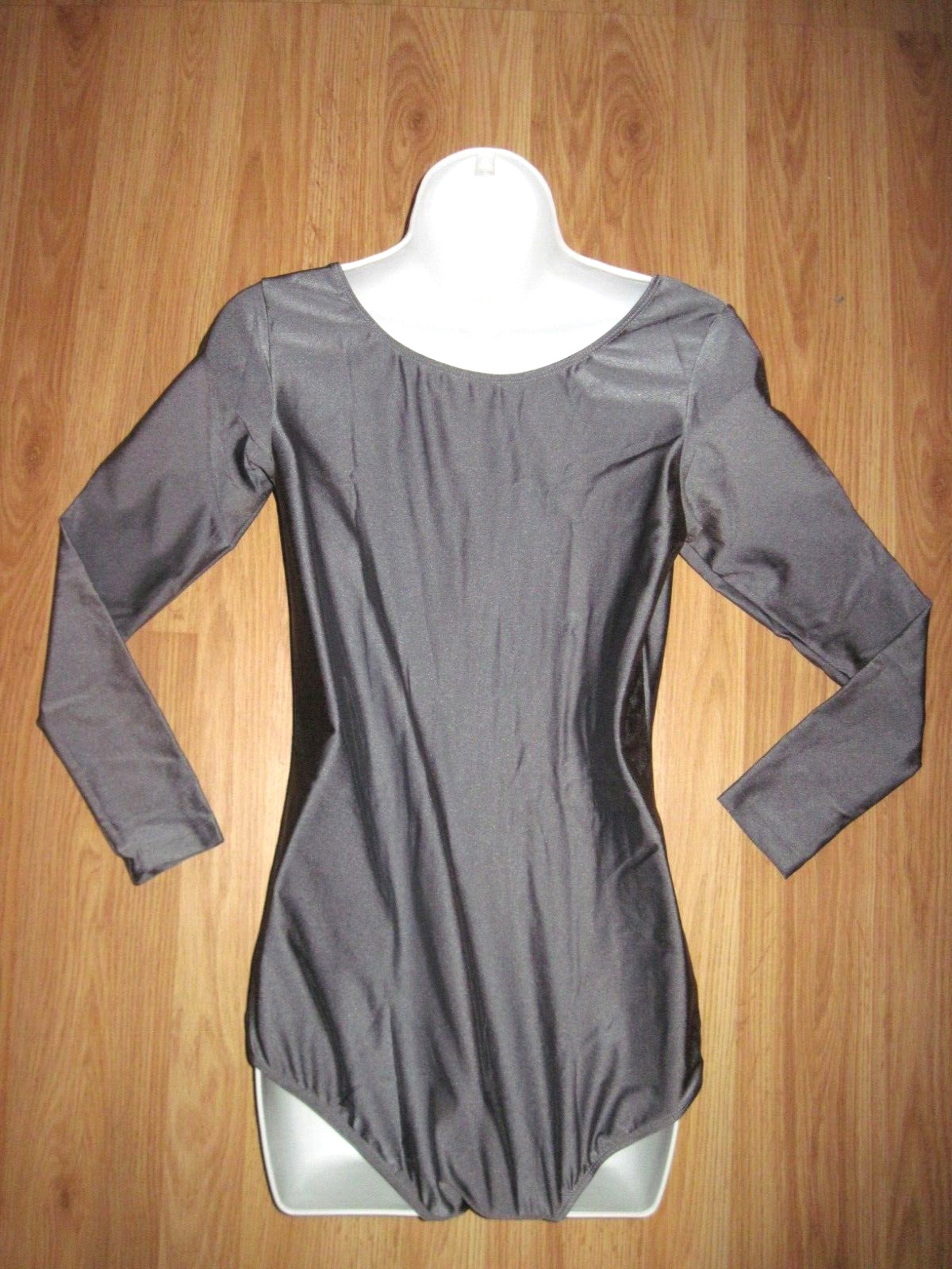 Plus Size Shiny Deep Gray Spandex Long Sleeve Scoop Neck Leotard Size 3XL New
