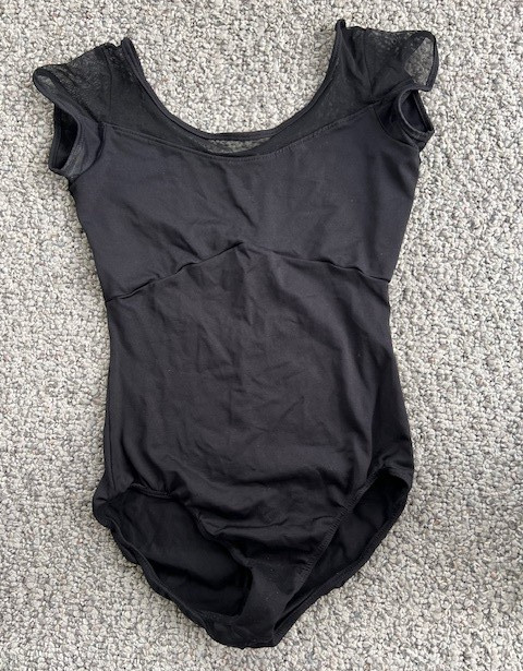 Black Cap Sleeve Leotard Sheer inserts Size M EUC