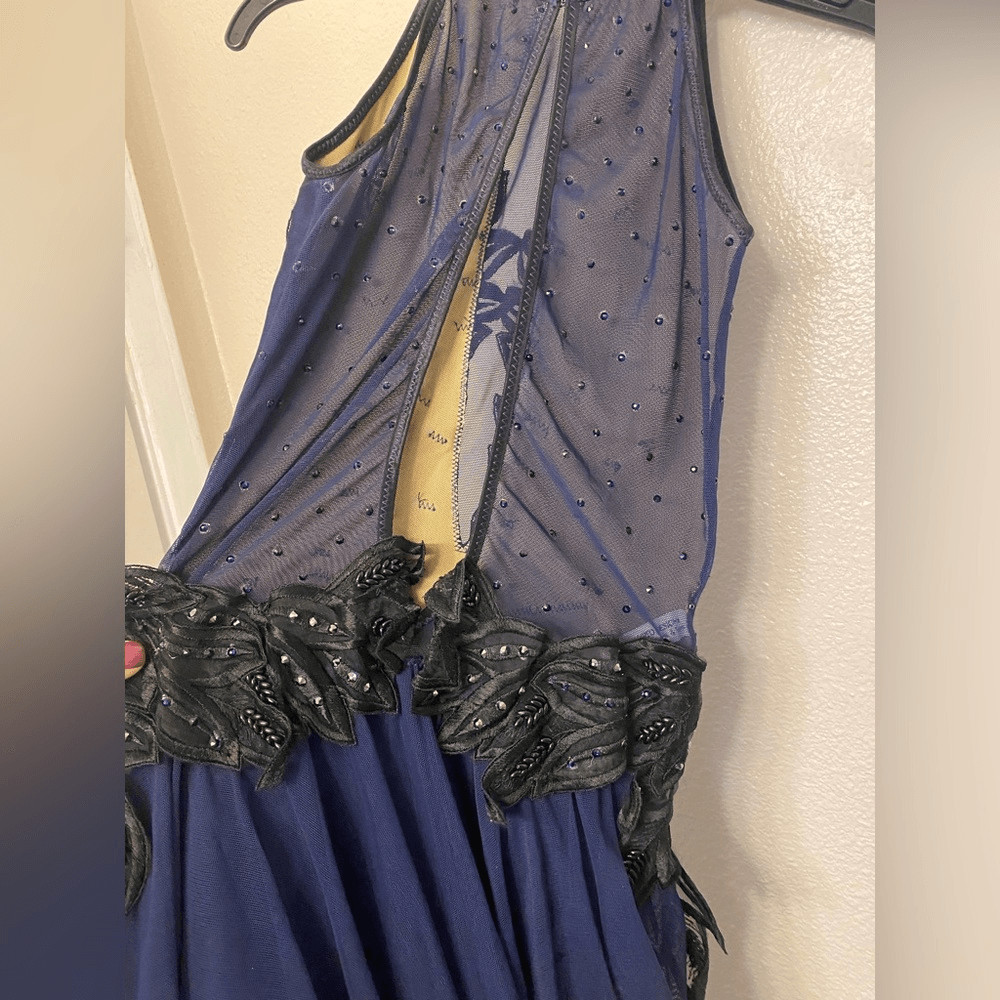 Custom navy blue Dance Costume embellished rhinestoned lyrical dress adult SA