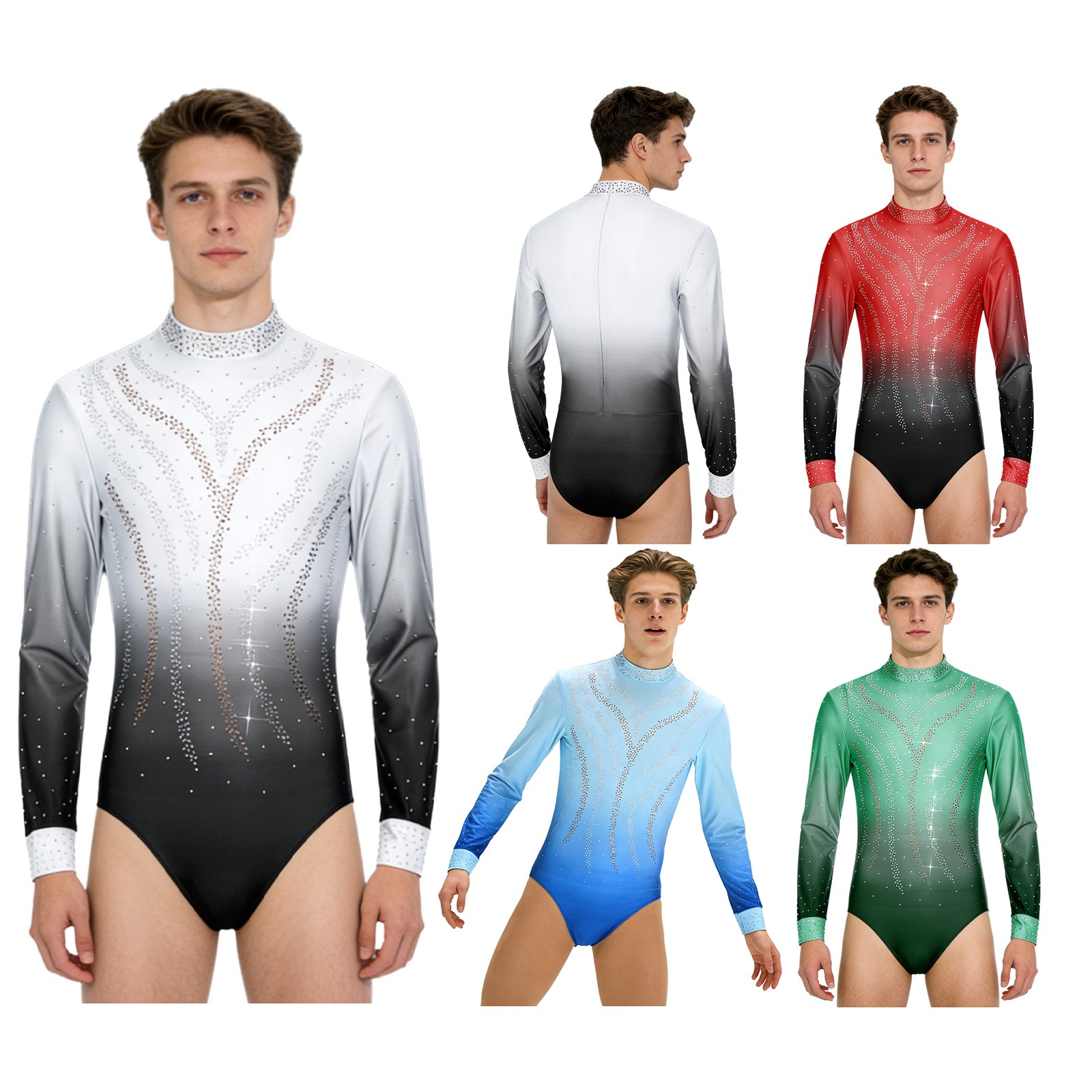 Men Jumpsuit Ice Skating Leotard Themed Party Figure Skating Ballroom Bodysuit