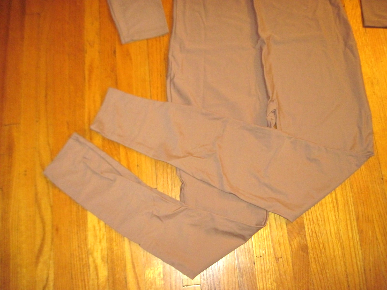 Bal Togs Mocha/Tan Shiny Spandex Long Sleeve T-Neck Foot Less Unitard Sz XL NWT