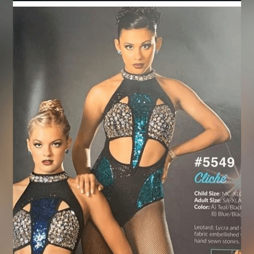 Glamour Solo Dance Costume Blue Black Embellish 5549 MA Adult Jazz Contemporary