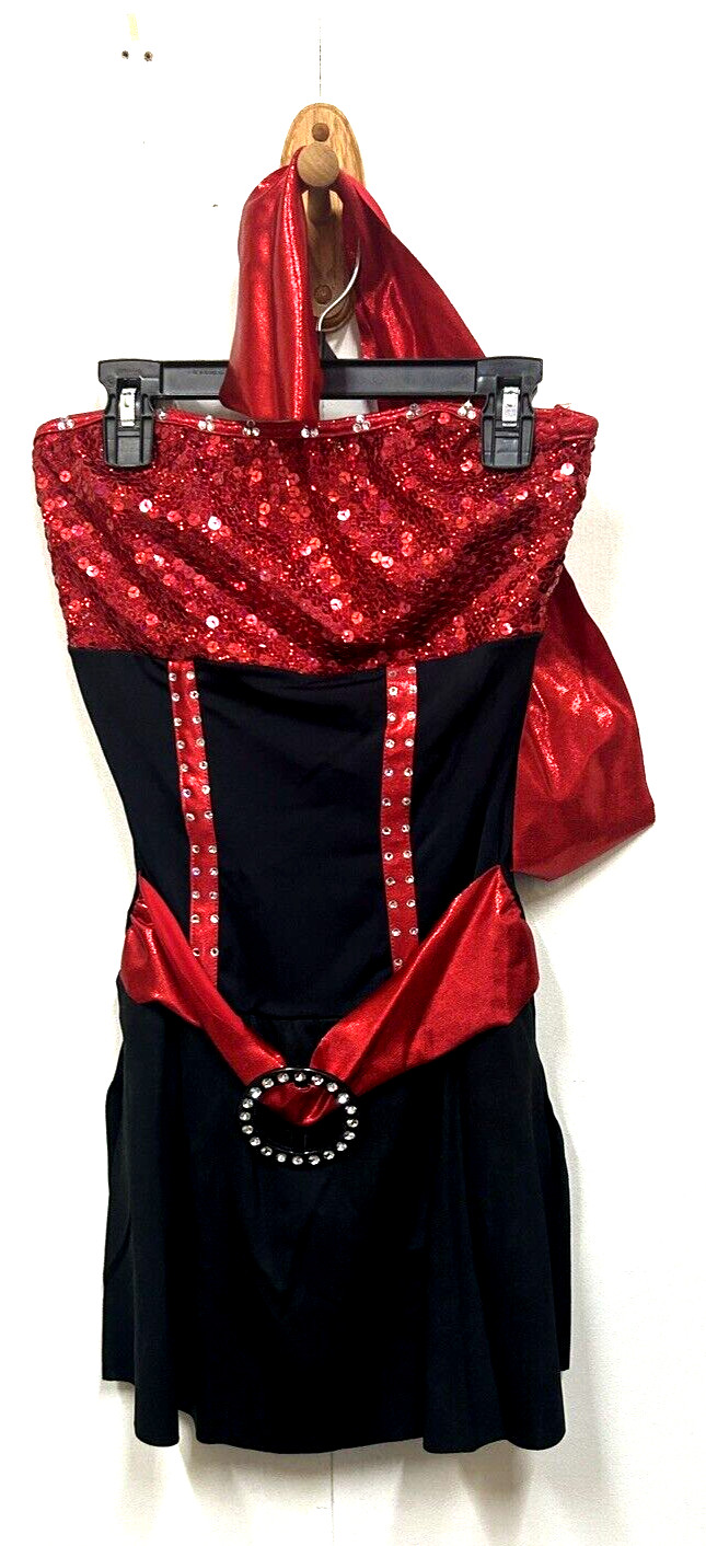 Weissman’s Dance Red Glitter & Black Dance Leotard Halter Dress Size SM Adult
