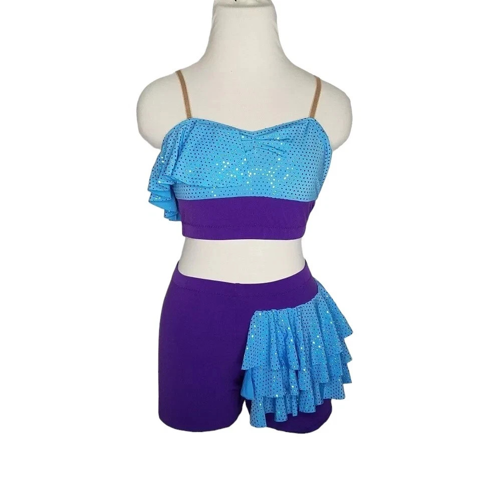 Lot of 17 Amazed Mixed Child & Adult Sz Dance Costume Crop Top & Ruffled Shorts