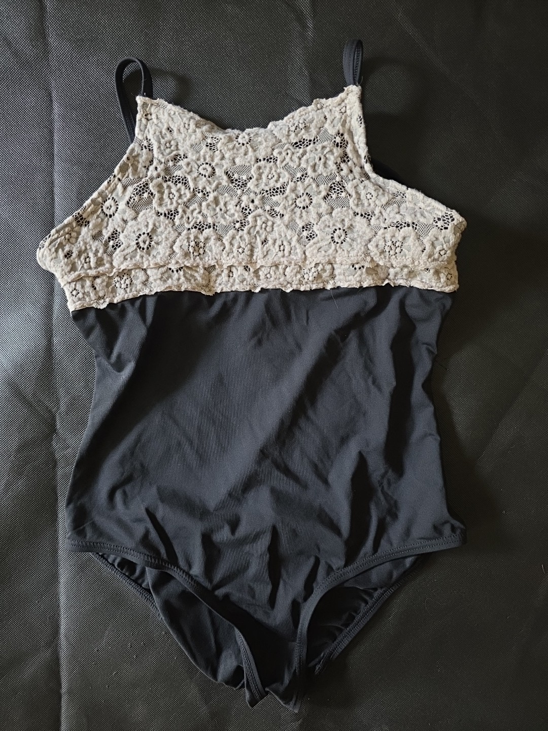 Capezio Black And Cream Lace And Cut Out Back With Straps Dance Leotard- A SM