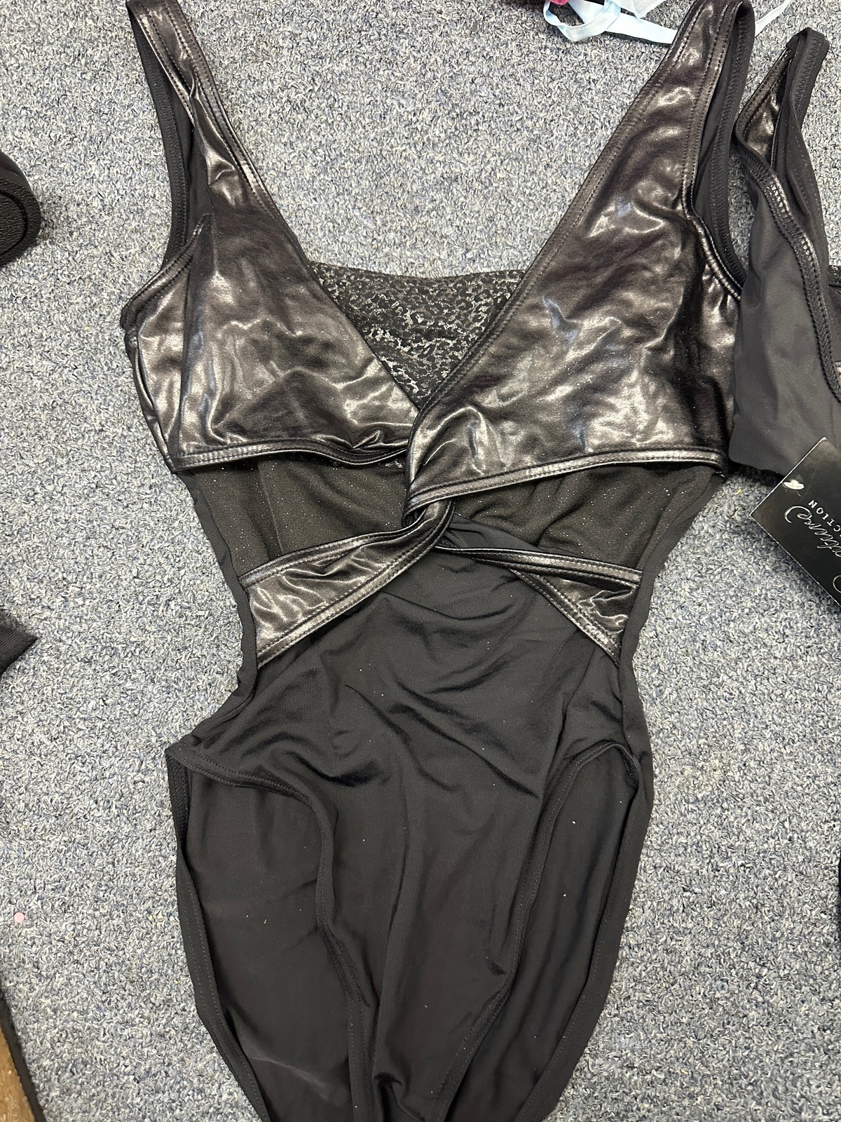 Dance New Leotard Capezio 10064 Black with Leopard and Pleather Adult Ballet