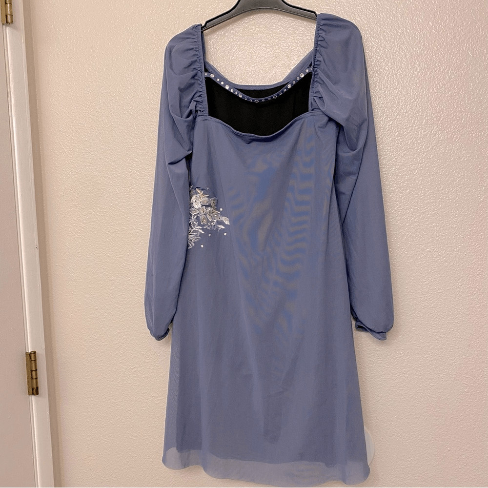Weissman Balera solo custom Dance costume blue Mesh Poet Sleeve Dress 16384 MA