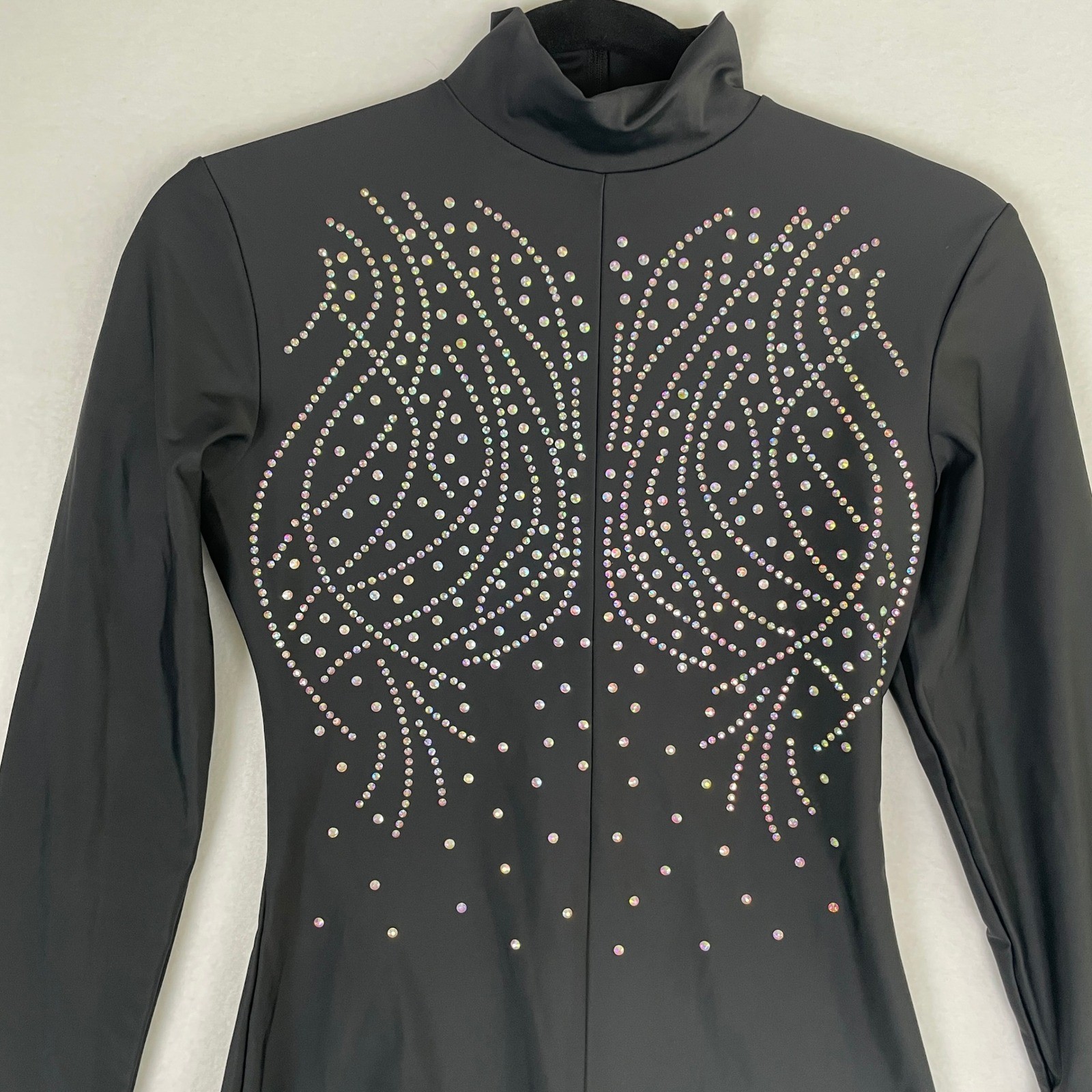 Alexandra Collection Leotard Women’s Large Black Long Sleeve Romper Rhinestone